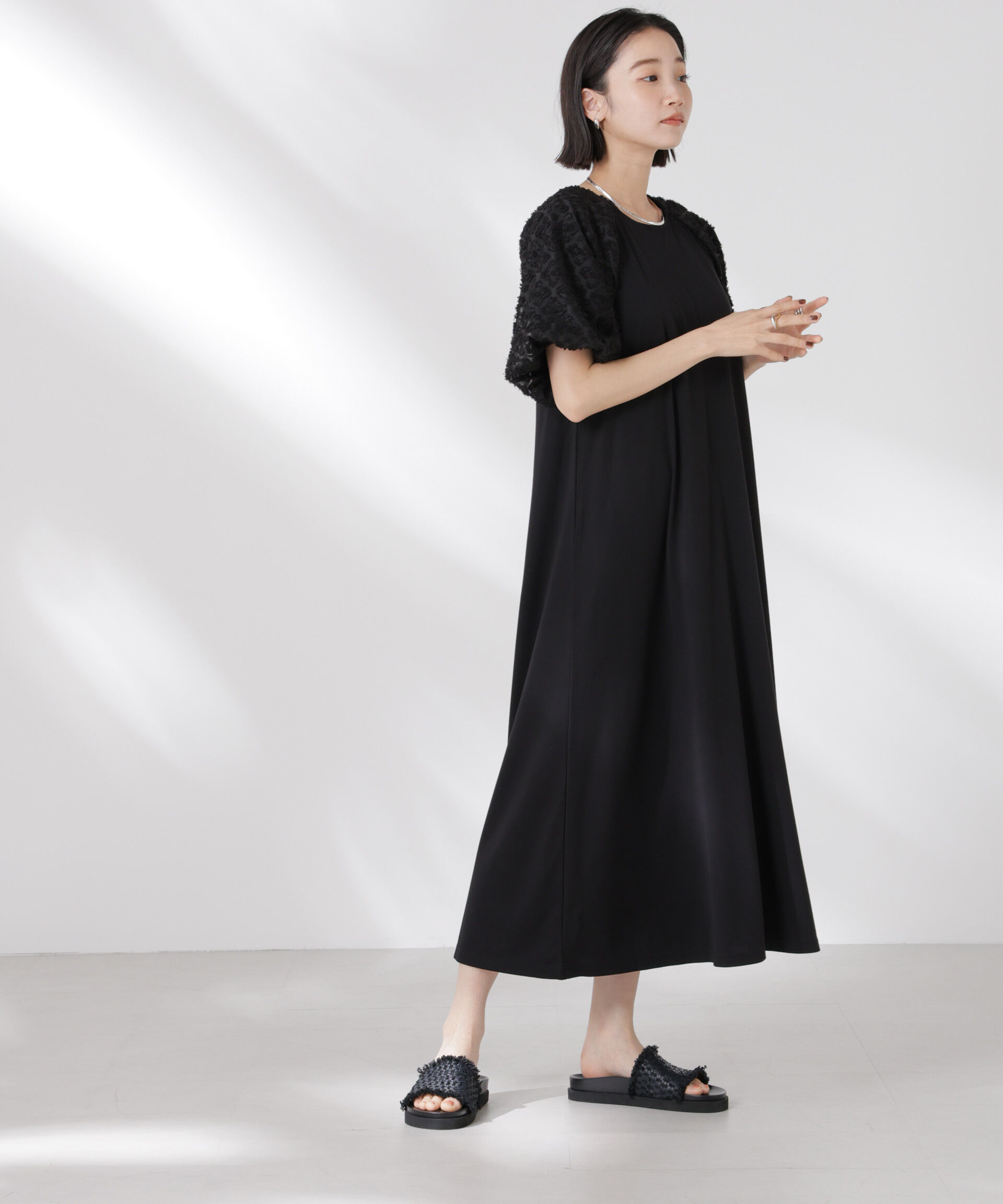 nano･universe「バルーンスリーブコンビカットワンピース」|ワンピース|