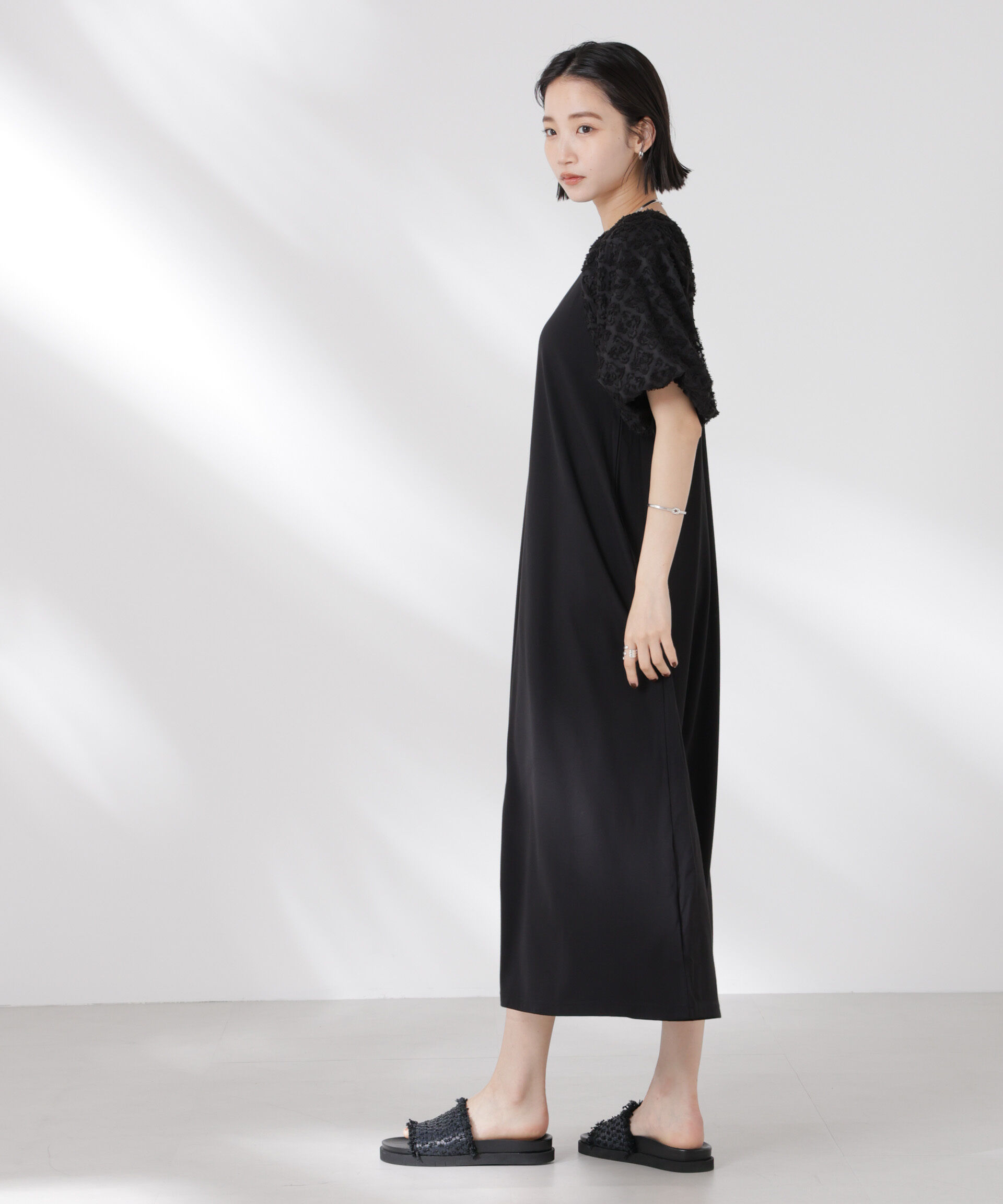 nano･universe「バルーンスリーブコンビカットワンピース」|ワンピース|