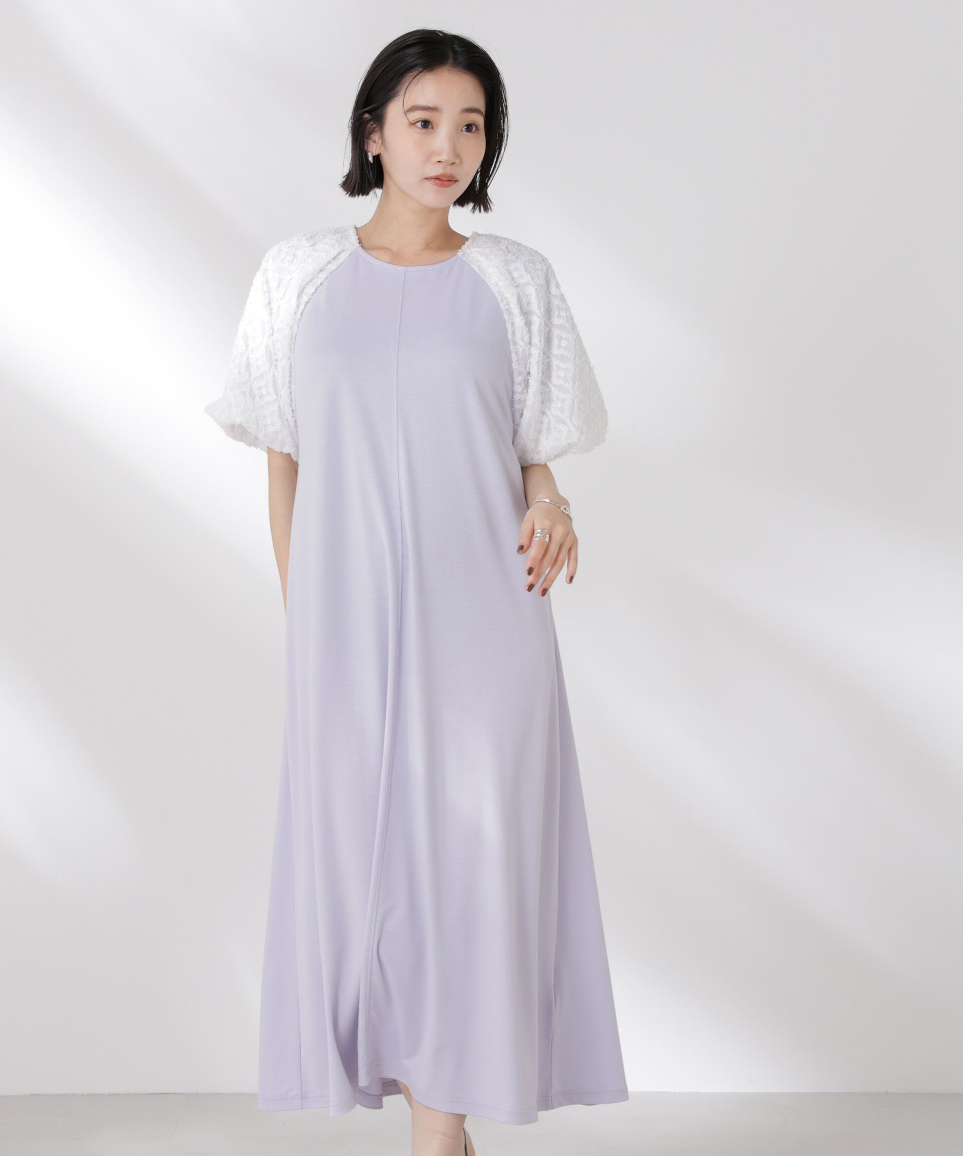 nano･universe「バルーンスリーブコンビカットワンピース」|ワンピース|