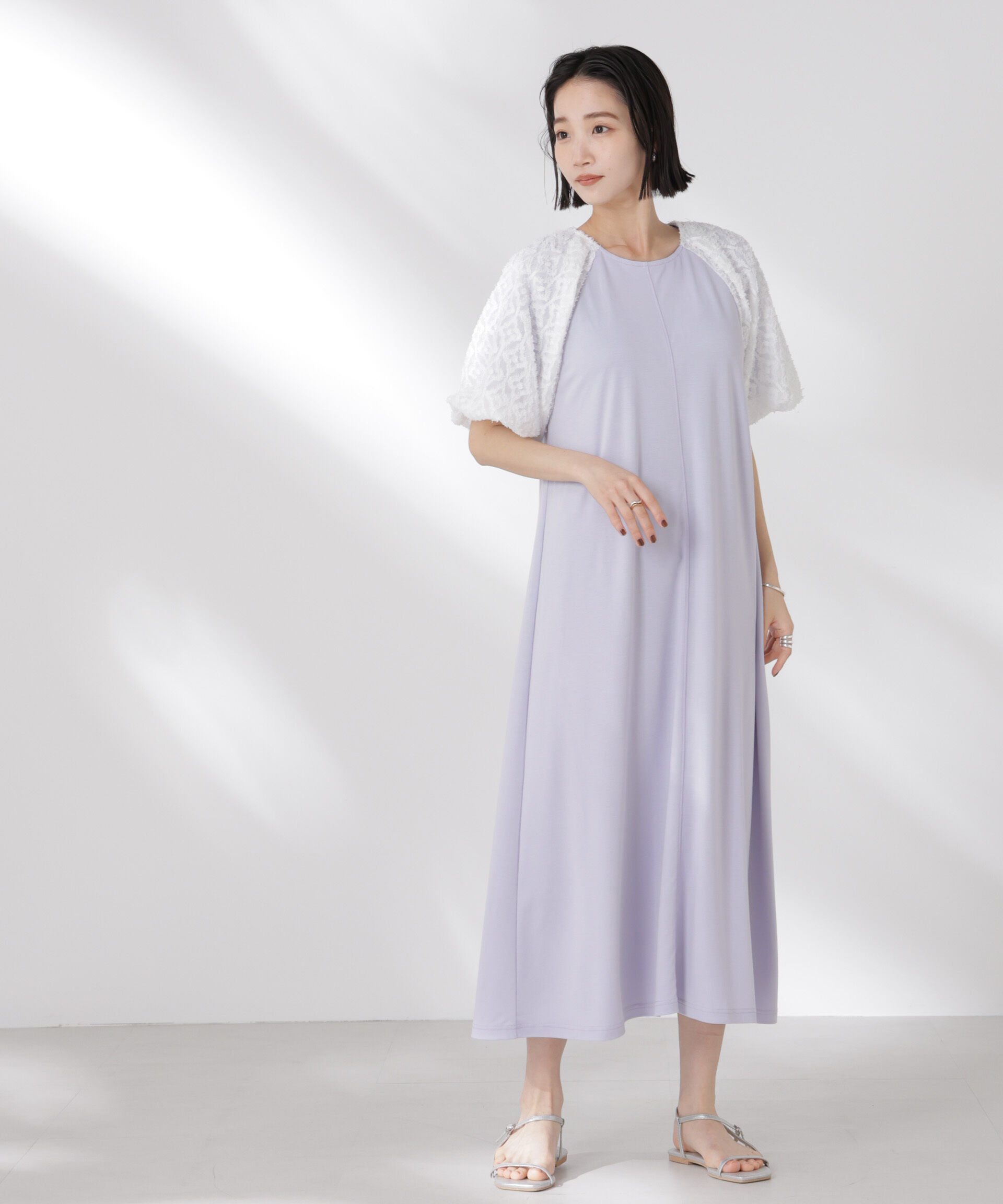 nano･universe「バルーンスリーブコンビカットワンピース」|ワンピース|