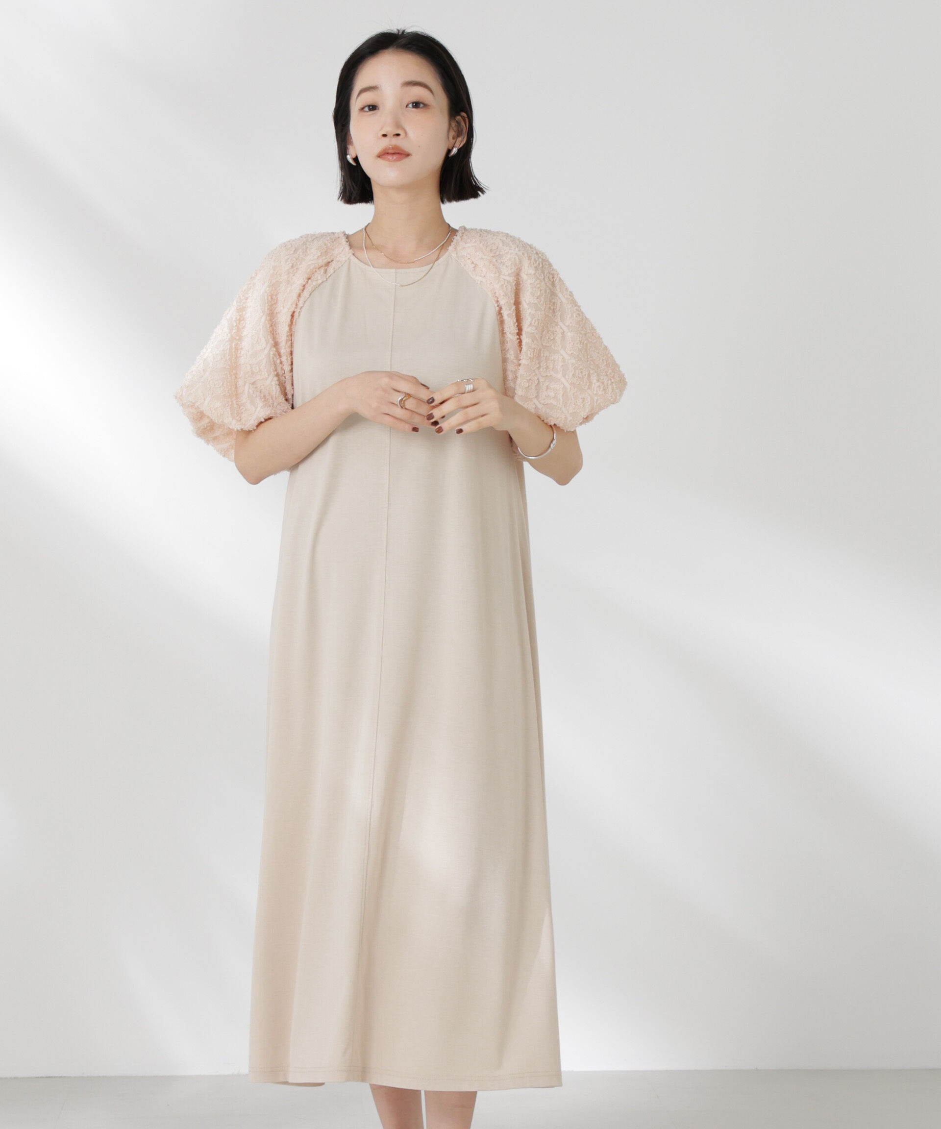 nano･universe「バルーンスリーブコンビカットワンピース」|ワンピース|