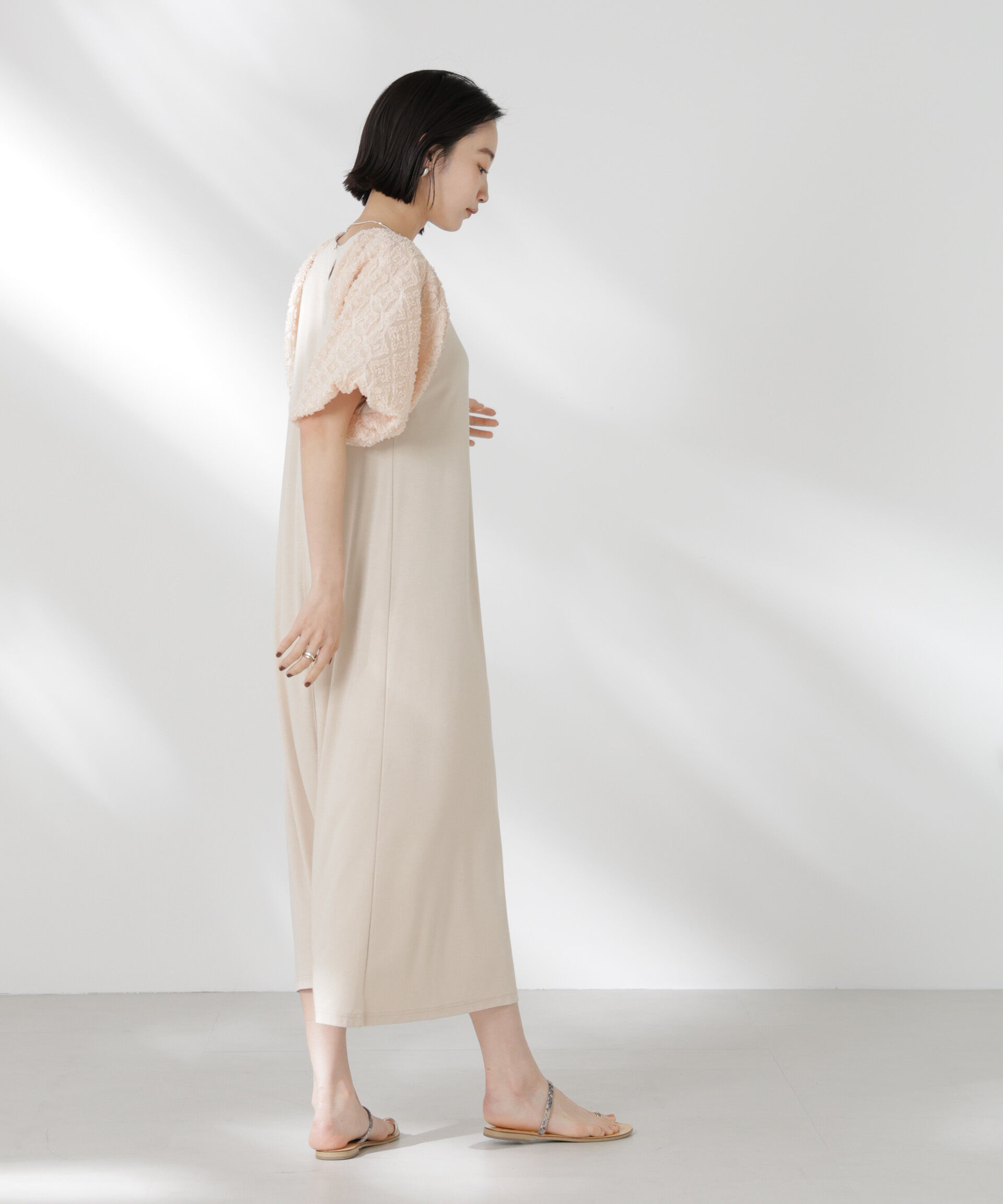 nano･universe「バルーンスリーブコンビカットワンピース」|ワンピース|