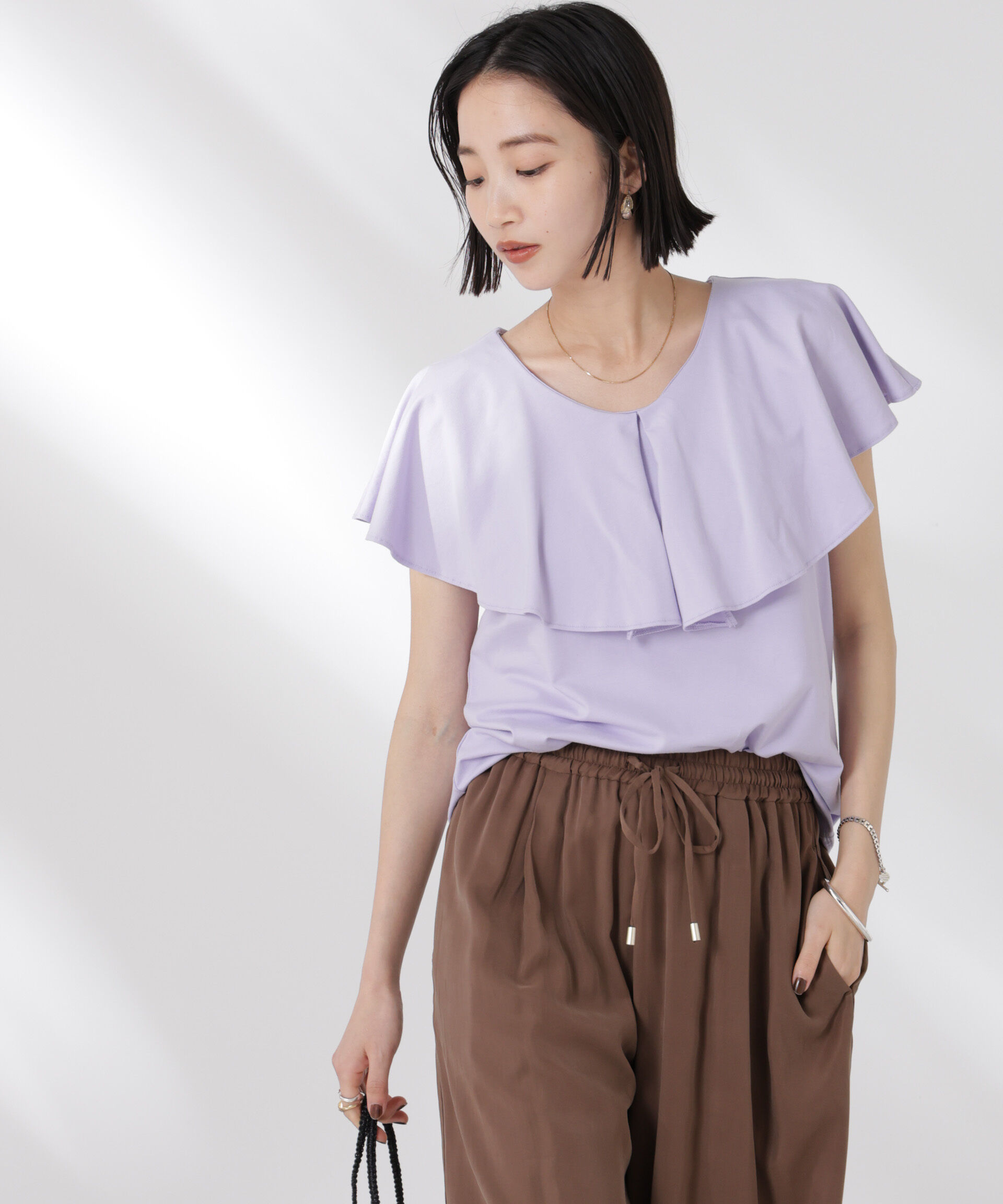 nano･universe「ラッフルカラーカットノースリーブトップス」|Tシャツ・カットソー|