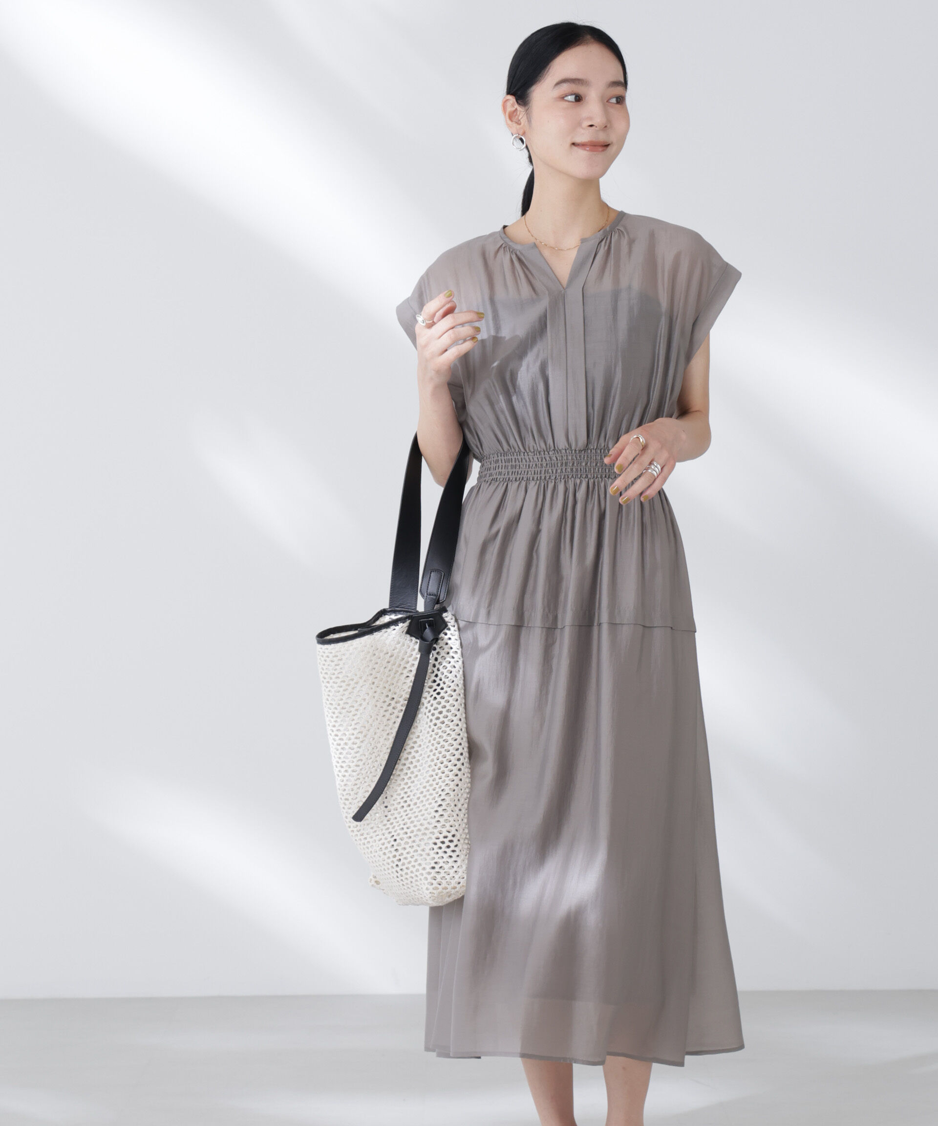 nano･universe「シアーサテンウエストシャーリングワンピース」|ワンピース|