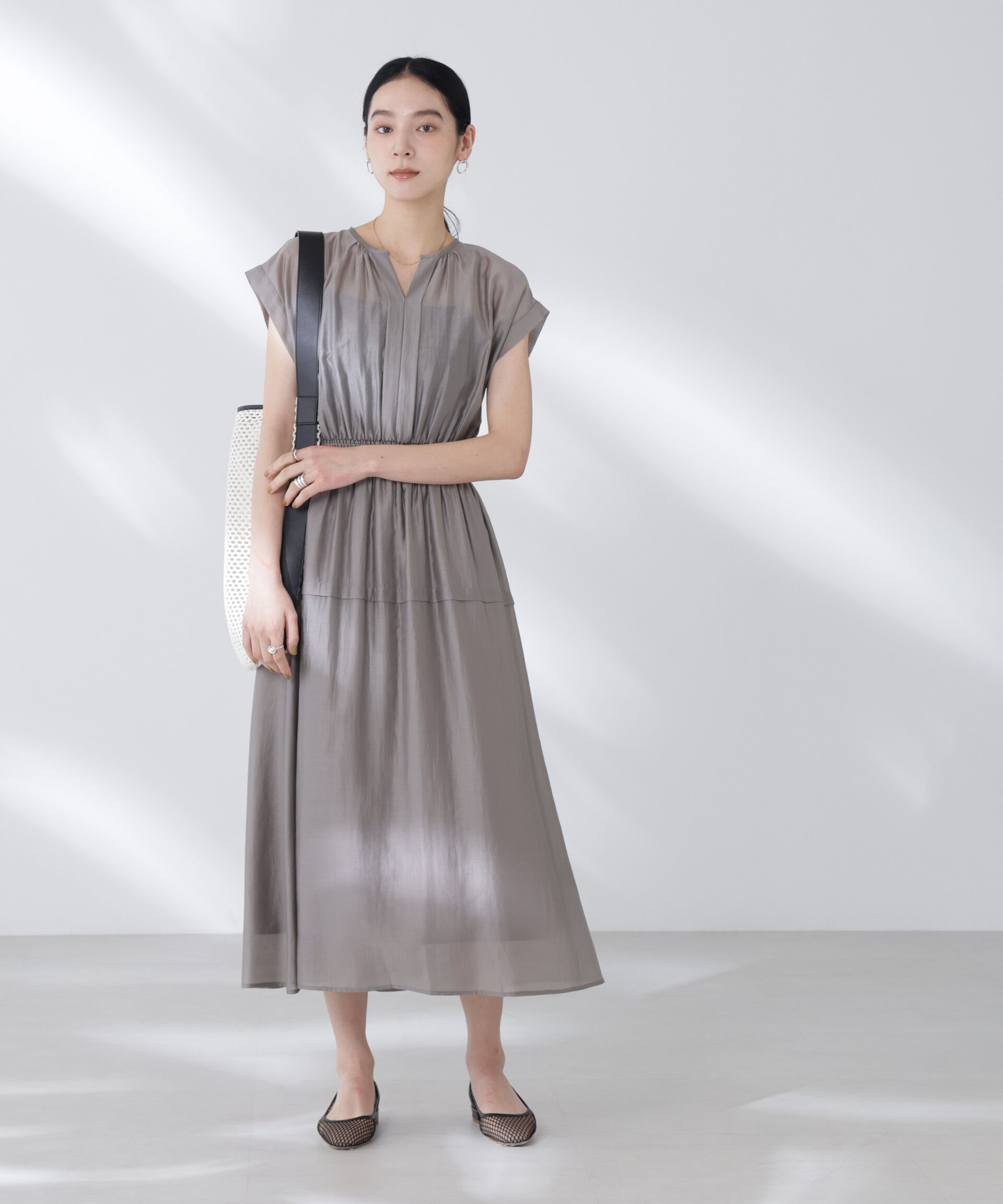 nano･universe「シアーサテンウエストシャーリングワンピース」|ワンピース|