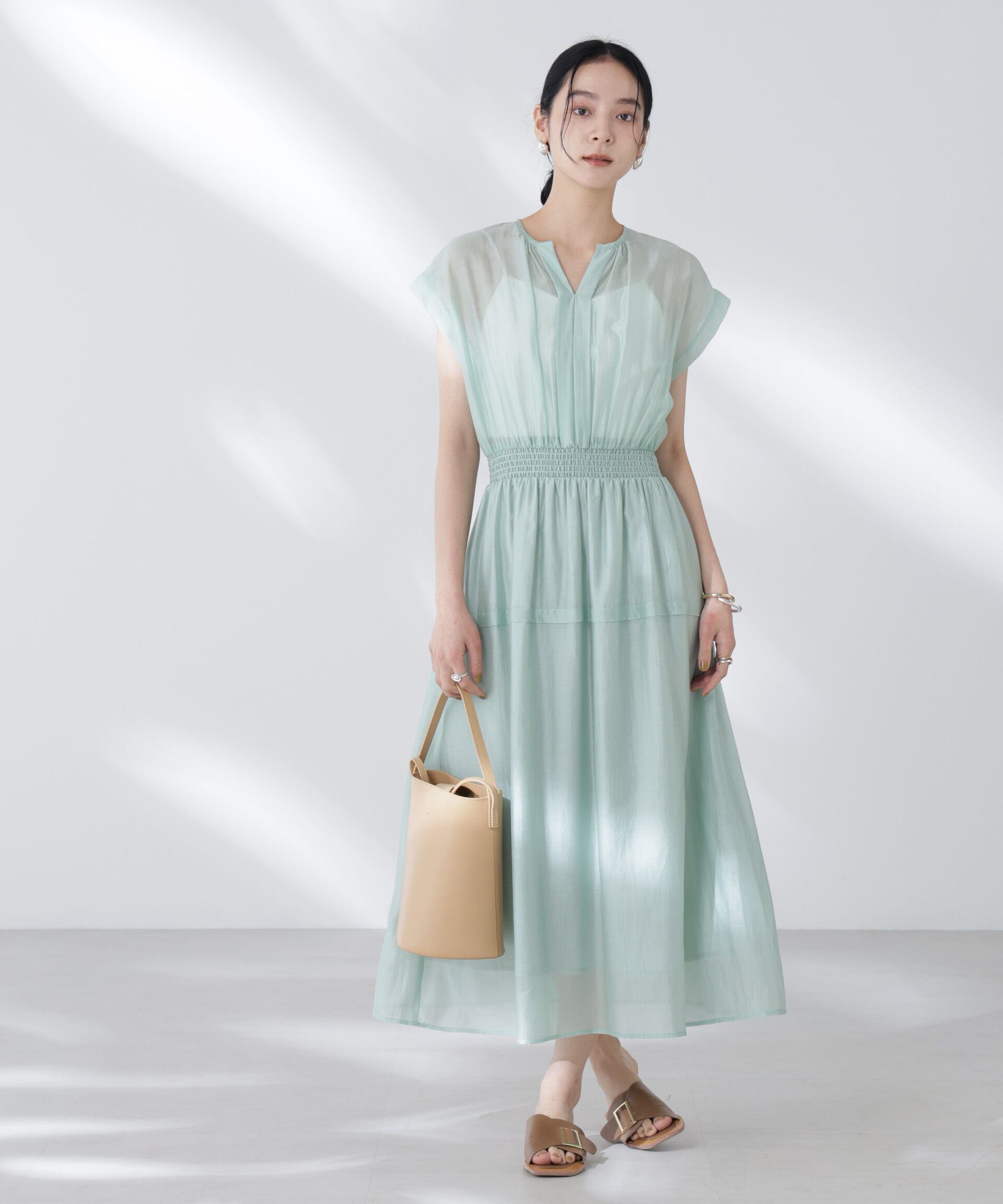 nano･universe「シアーサテンウエストシャーリングワンピース」|ワンピース|