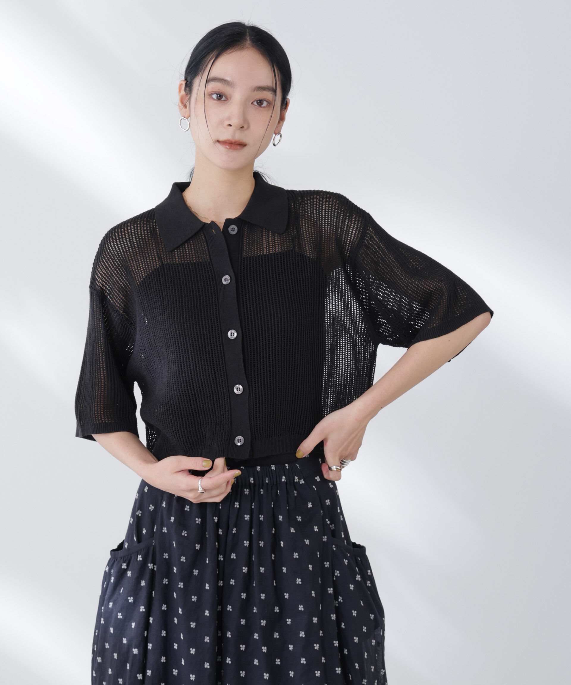 nano･universe「メッシュニットポロカーディガン」|ニット・セーター|