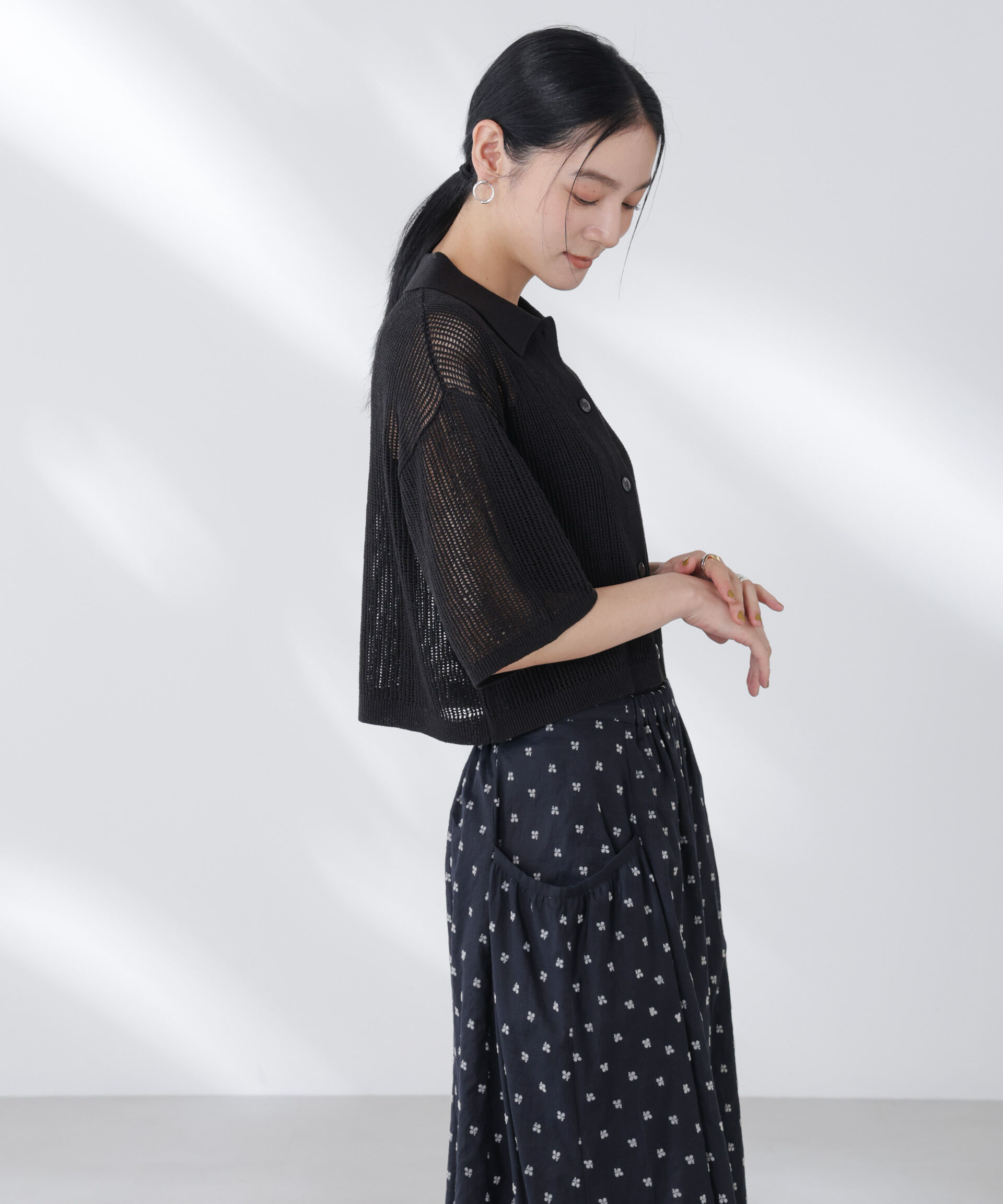 nano･universe「メッシュニットポロカーディガン」|ニット・セーター|