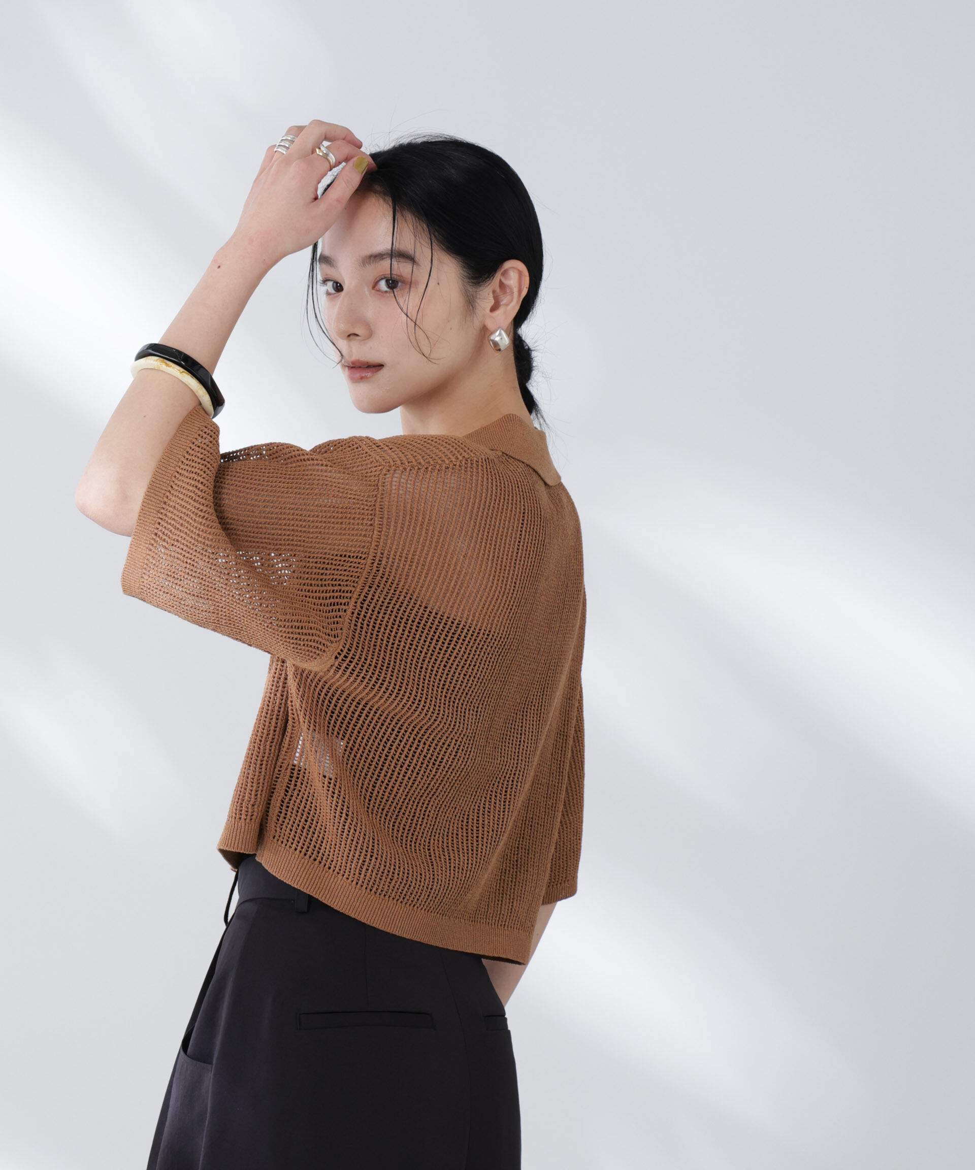 nano･universe「メッシュニットポロカーディガン」|ニット・セーター|