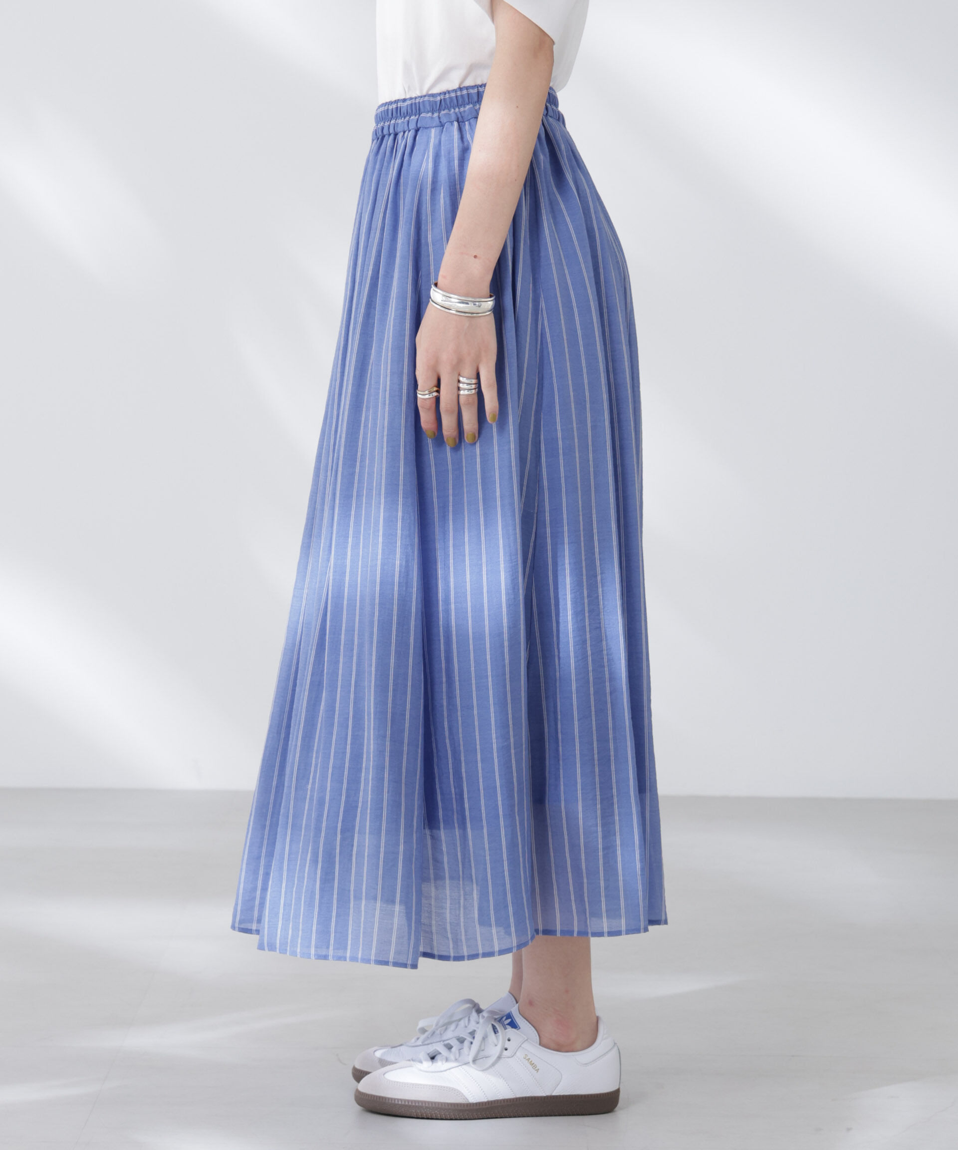 nano･universe「シアーストライプギャザーフレアスカート(セットアップ可)」|スカート|