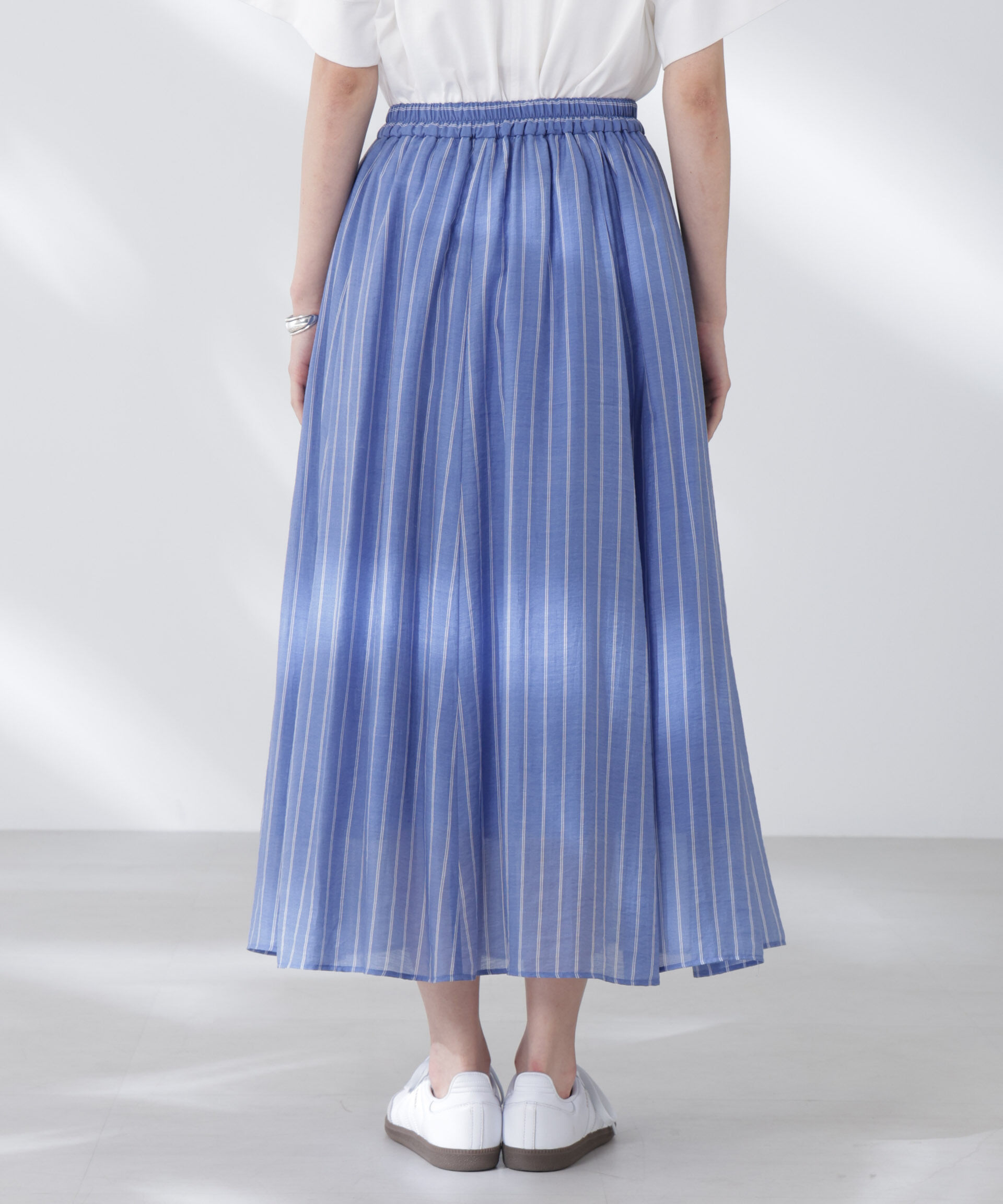 nano･universe「シアーストライプギャザーフレアスカート(セットアップ可)」|スカート|