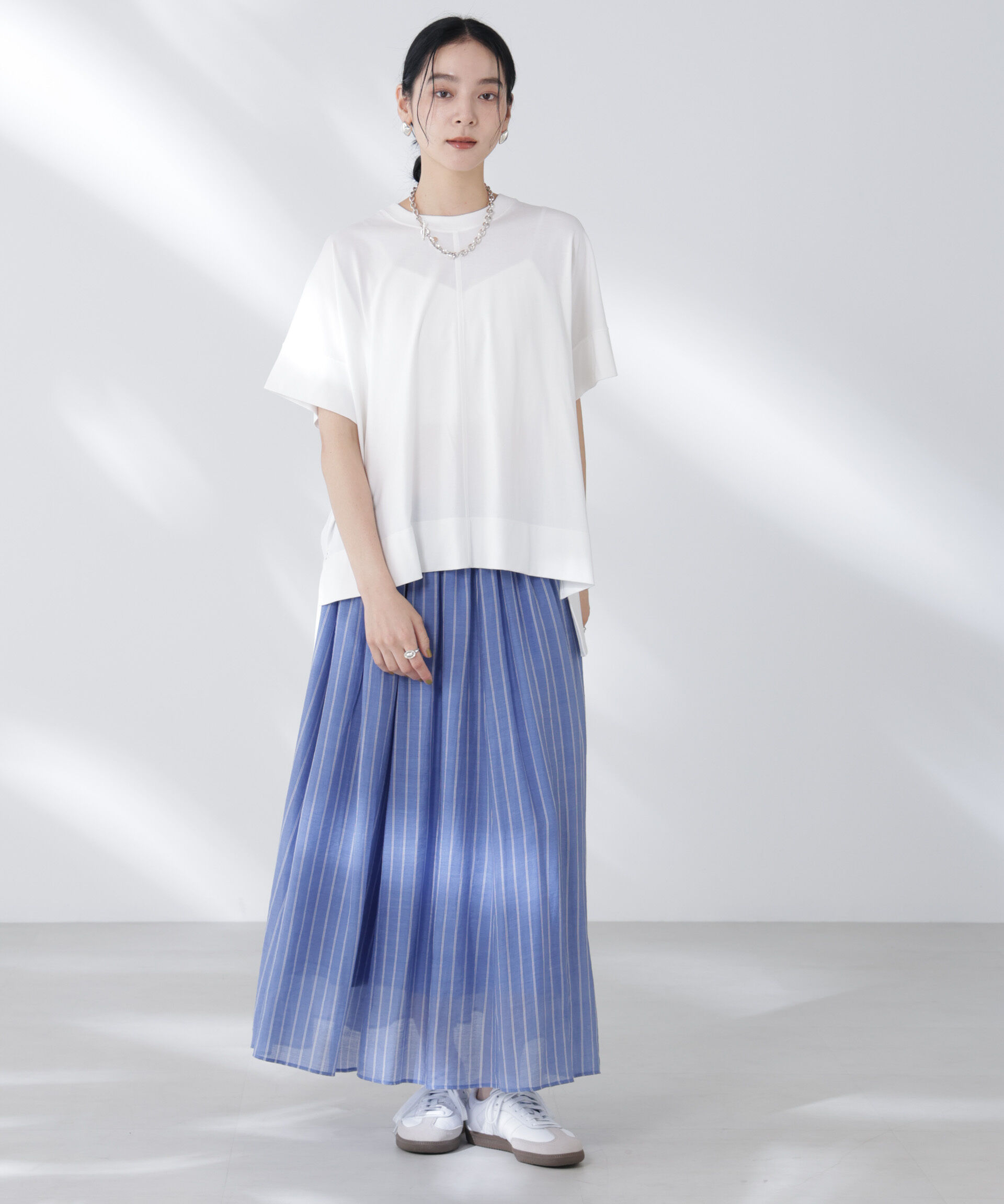 nano･universe「シアーストライプギャザーフレアスカート(セットアップ可)」|スカート|