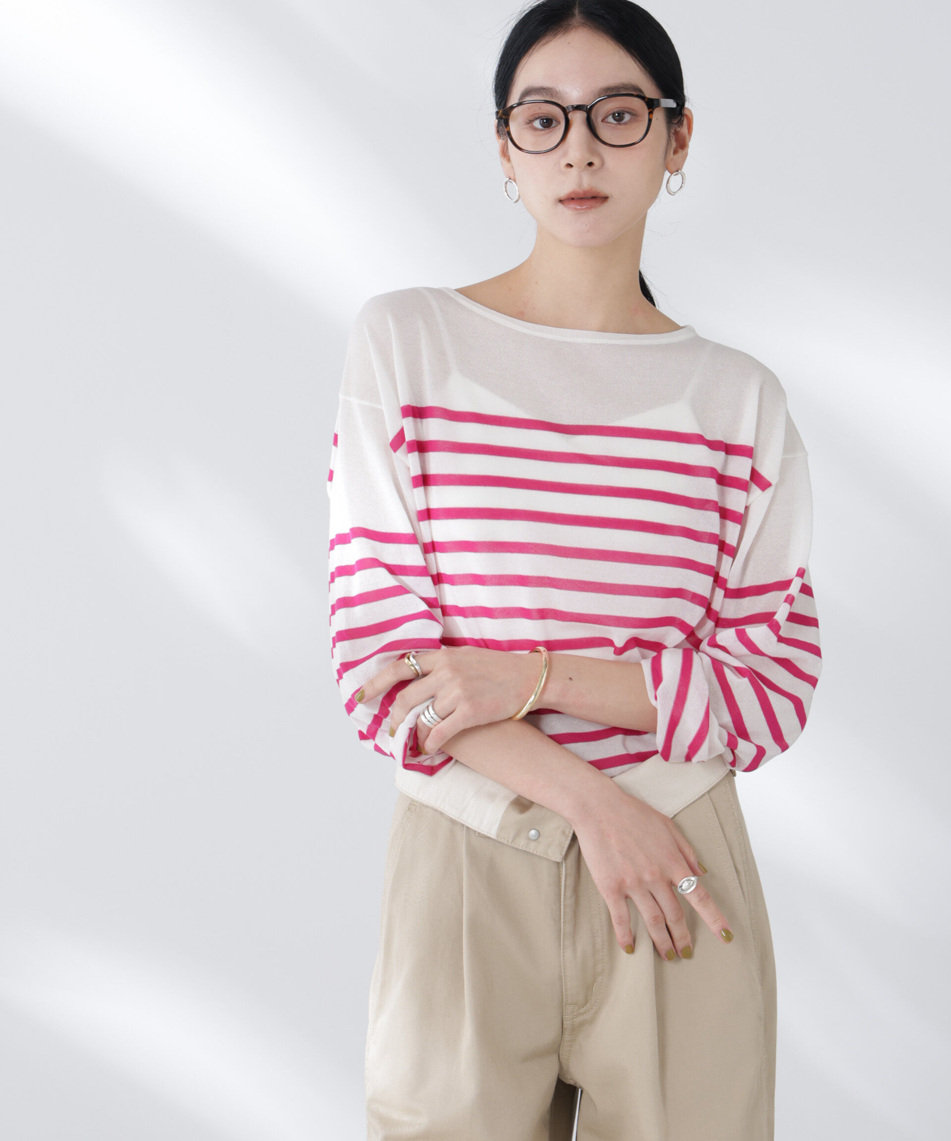 nano･universe「コットンナイロンシアーボーダーニットトップス」|ニット・セーター|