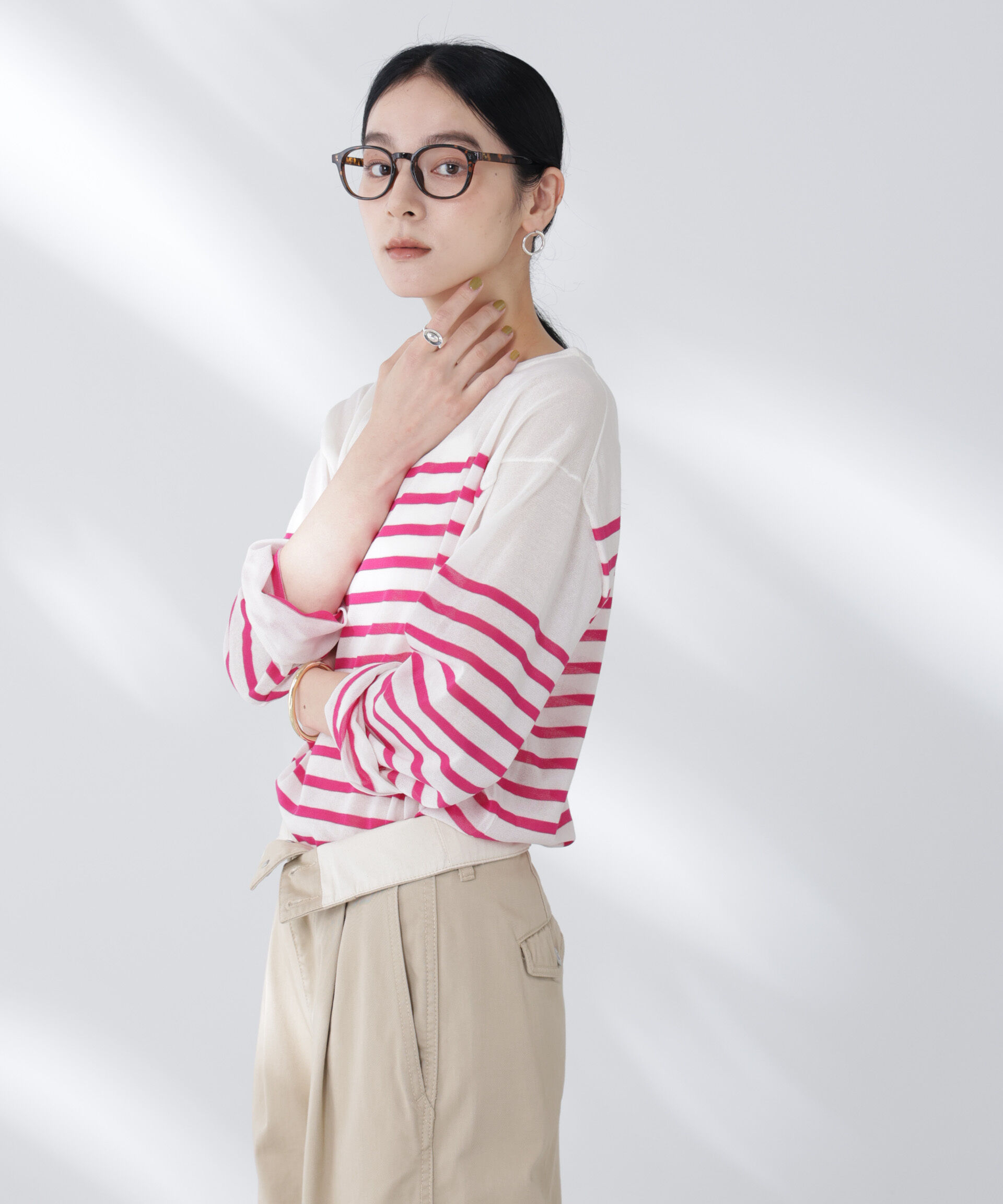 nano･universe「コットンナイロンシアーボーダーニットトップス」|ニット・セーター|