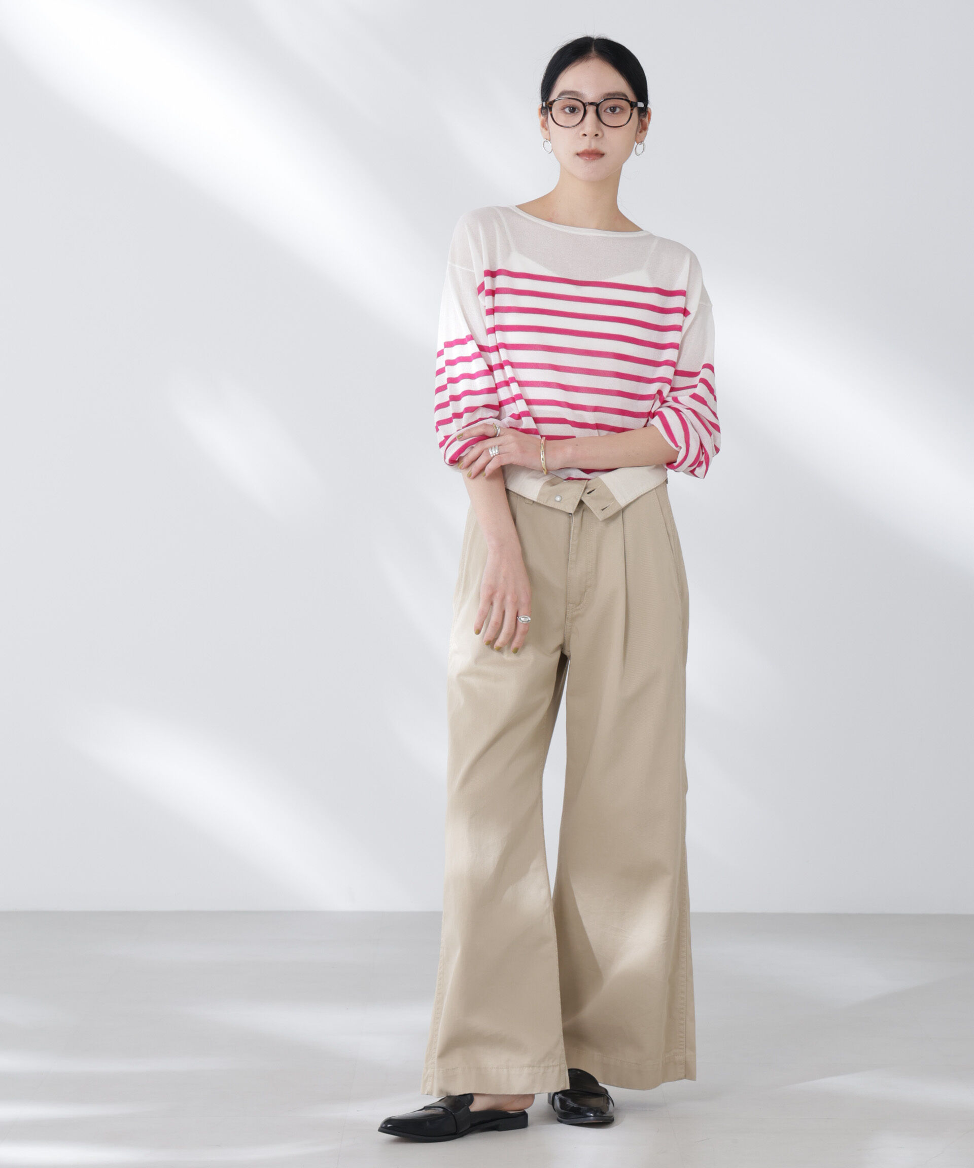 nano･universe「コットンナイロンシアーボーダーニットトップス」|ニット・セーター|