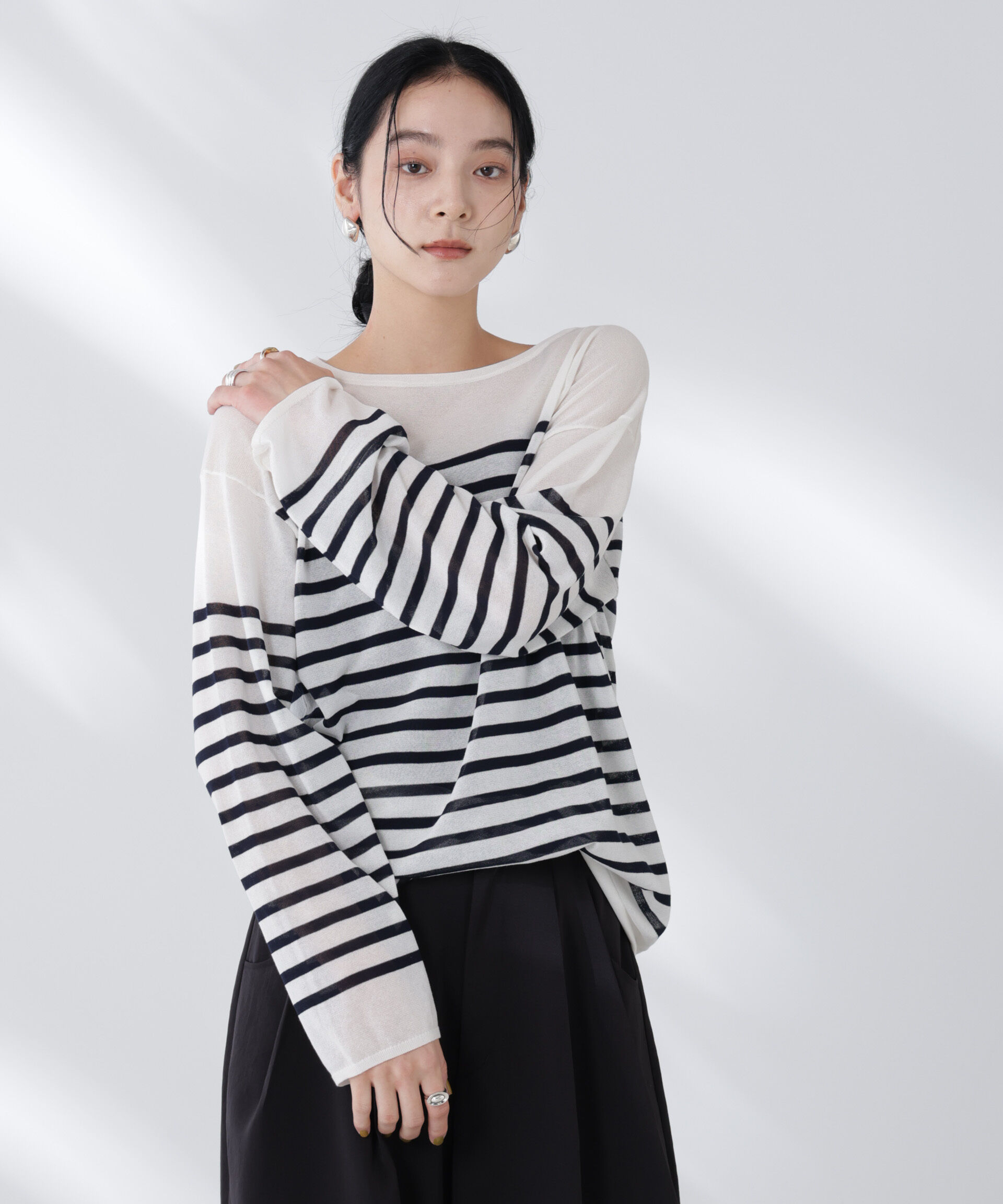 nano･universe「コットンナイロンシアーボーダーニットトップス」|ニット・セーター|