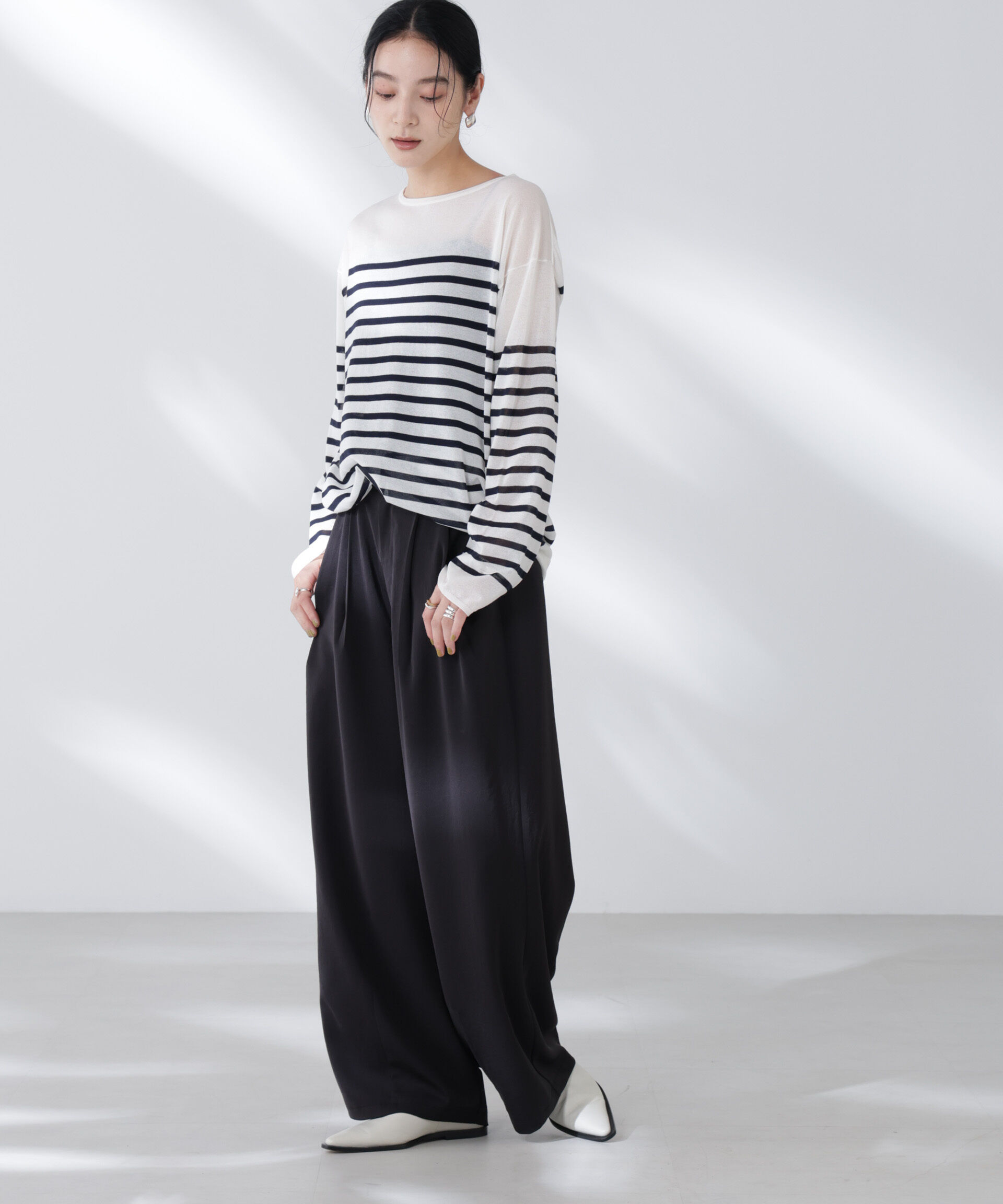 nano･universe「コットンナイロンシアーボーダーニットトップス」|ニット・セーター|