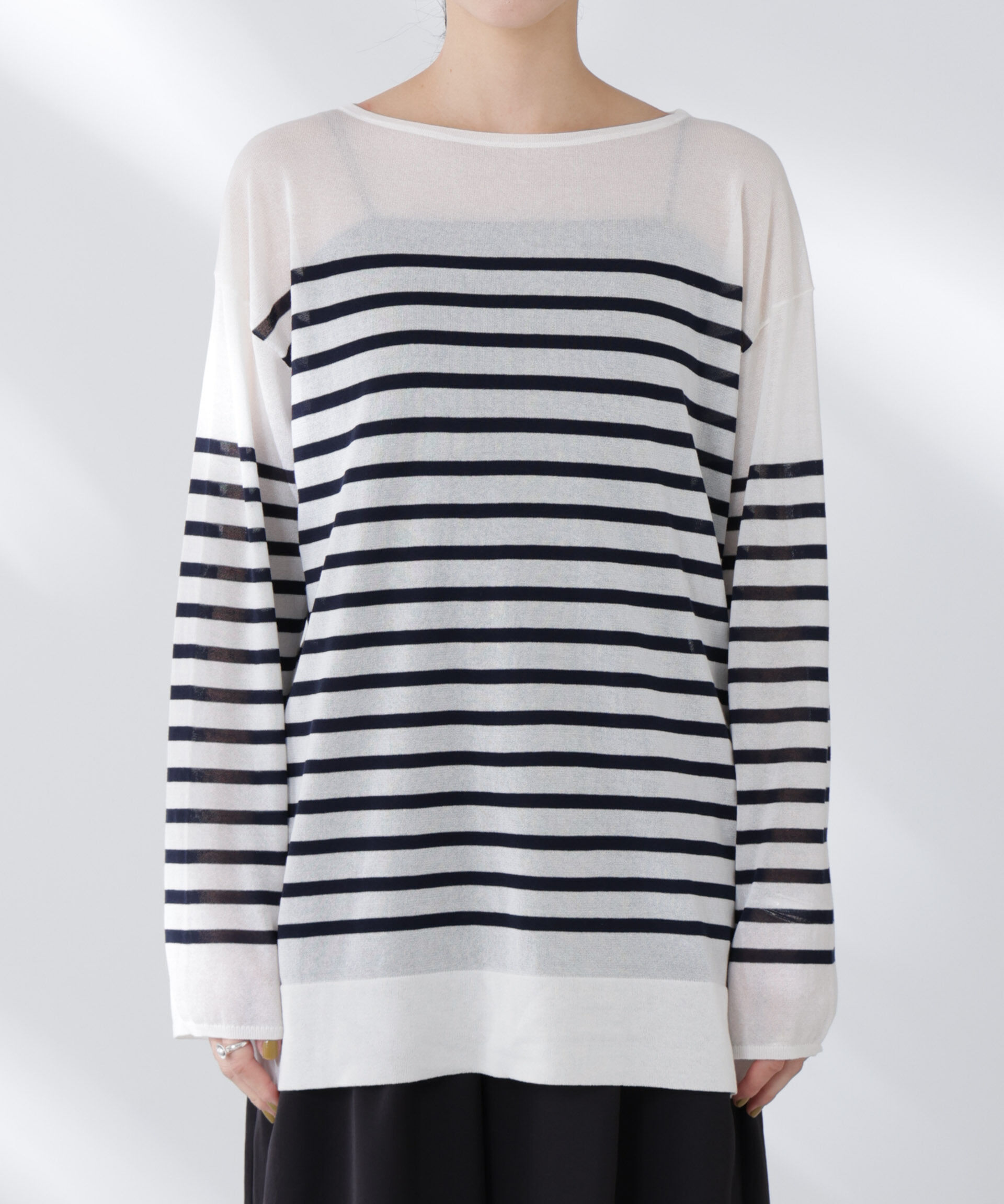 nano･universe「コットンナイロンシアーボーダーニットトップス」|ニット・セーター|