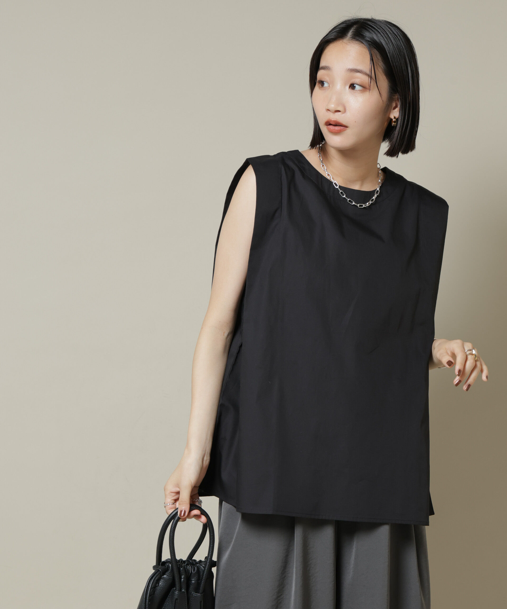 nano･universe「前後2wayブロードボタンデザインノースリーブブラウス」|シャツ・ブラウス|