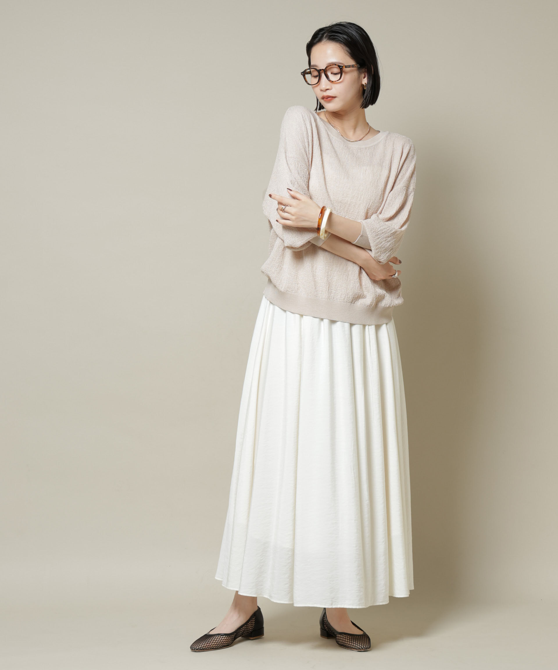 nano･universe「梨地ボートネックワイドシルエットニット」|ニット・セーター|