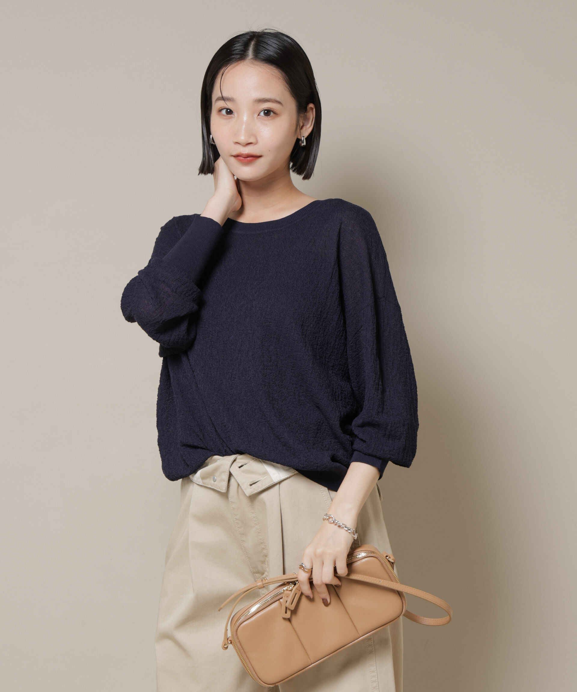 nano･universe「梨地ボートネックワイドシルエットニット」|ニット・セーター|D.ネイビー1