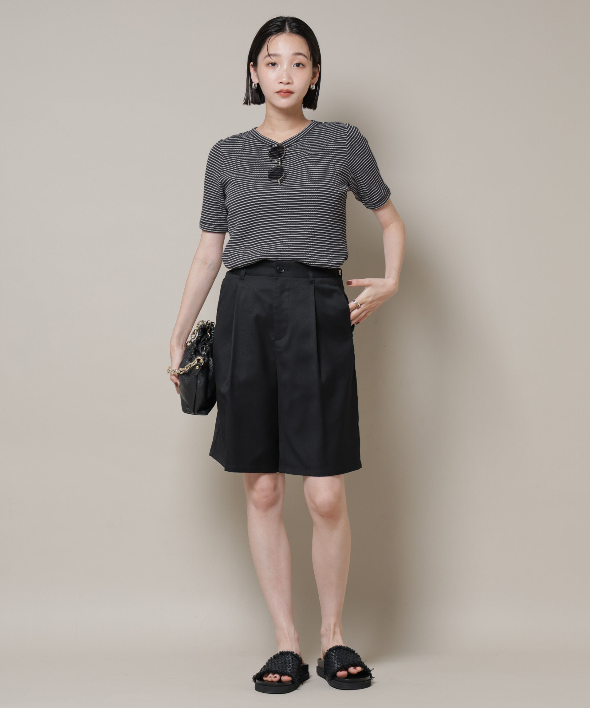 nano･universe「マルチボーダーテレコリブカットトップス」|Tシャツ・カットソー|