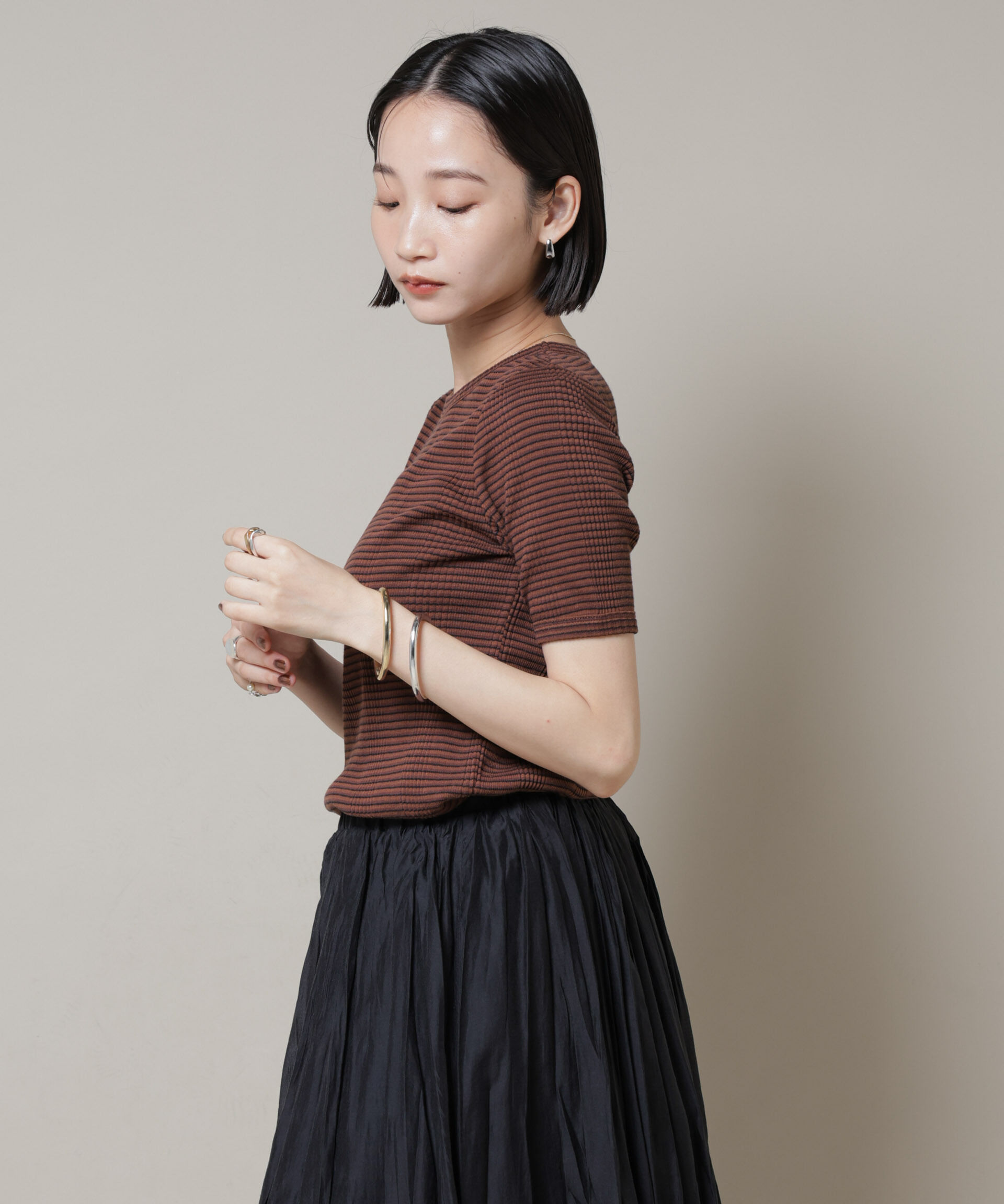 nano･universe「マルチボーダーテレコリブカットトップス」|Tシャツ・カットソー|