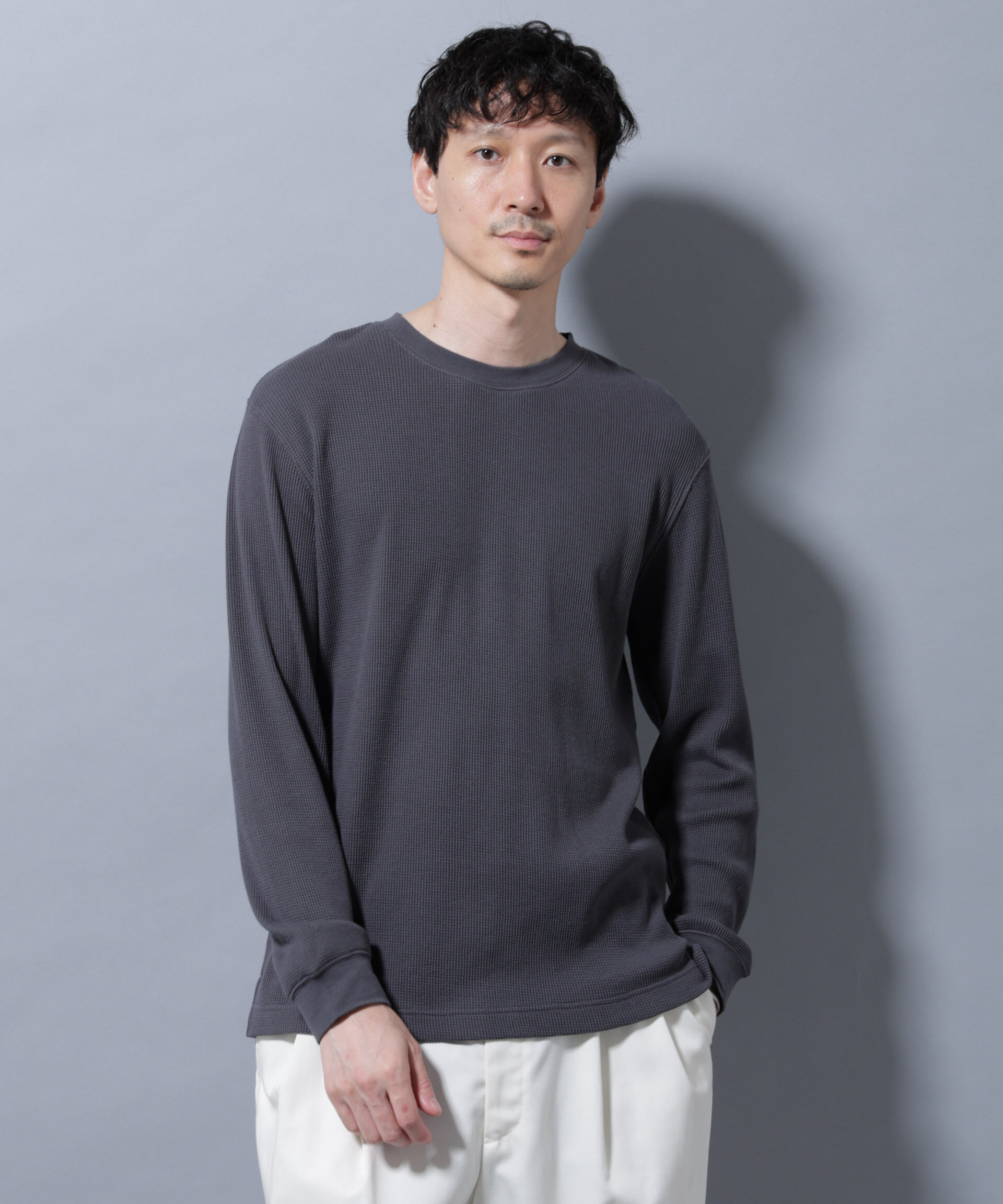 nano･universe「アンチスメルワッフルTシャツ 長袖」|Tシャツ・カットソー|チャコール3