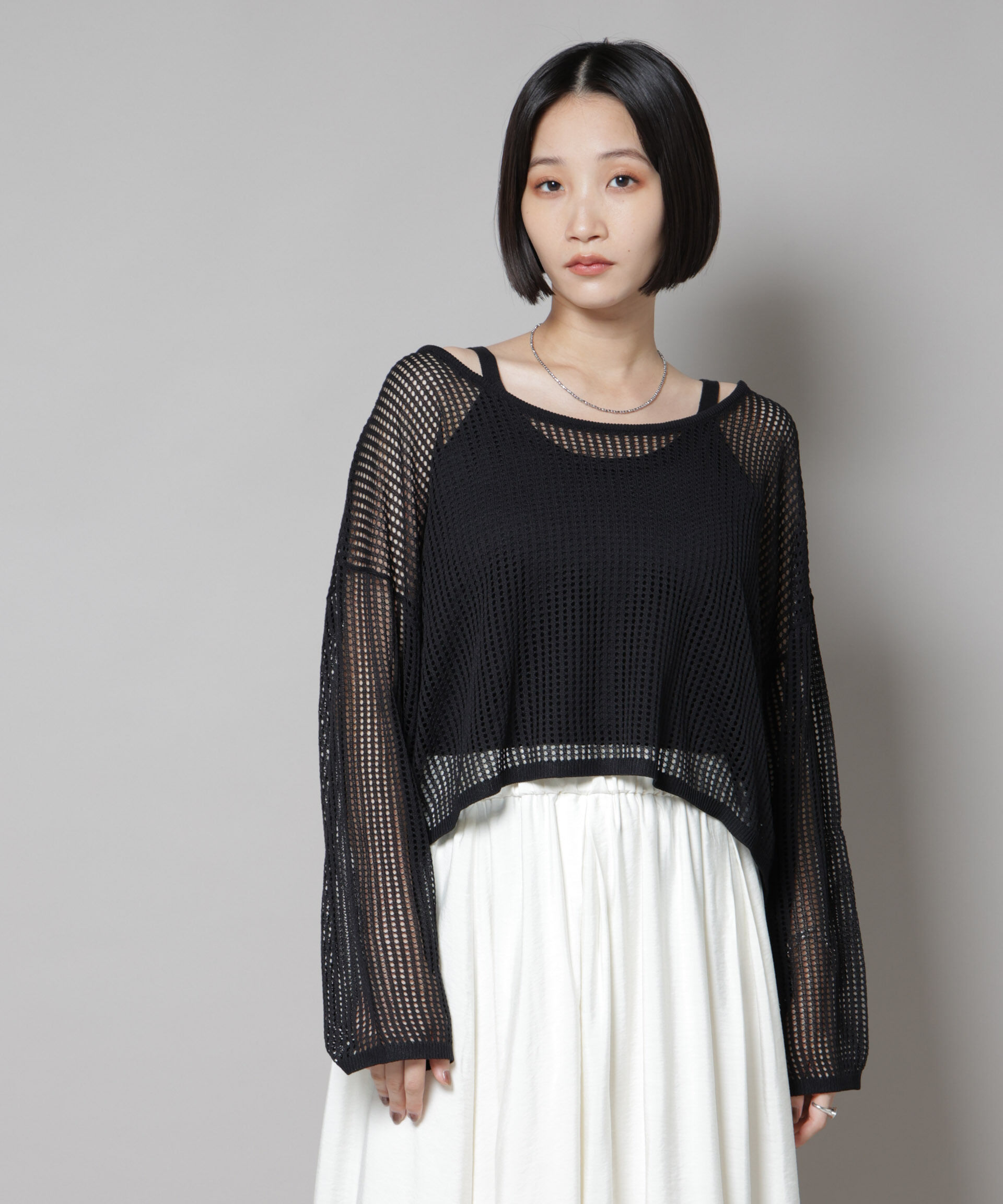 nano･universe「メッシュレイヤードニットアンサンブル」|ニット・セーター|ブラック