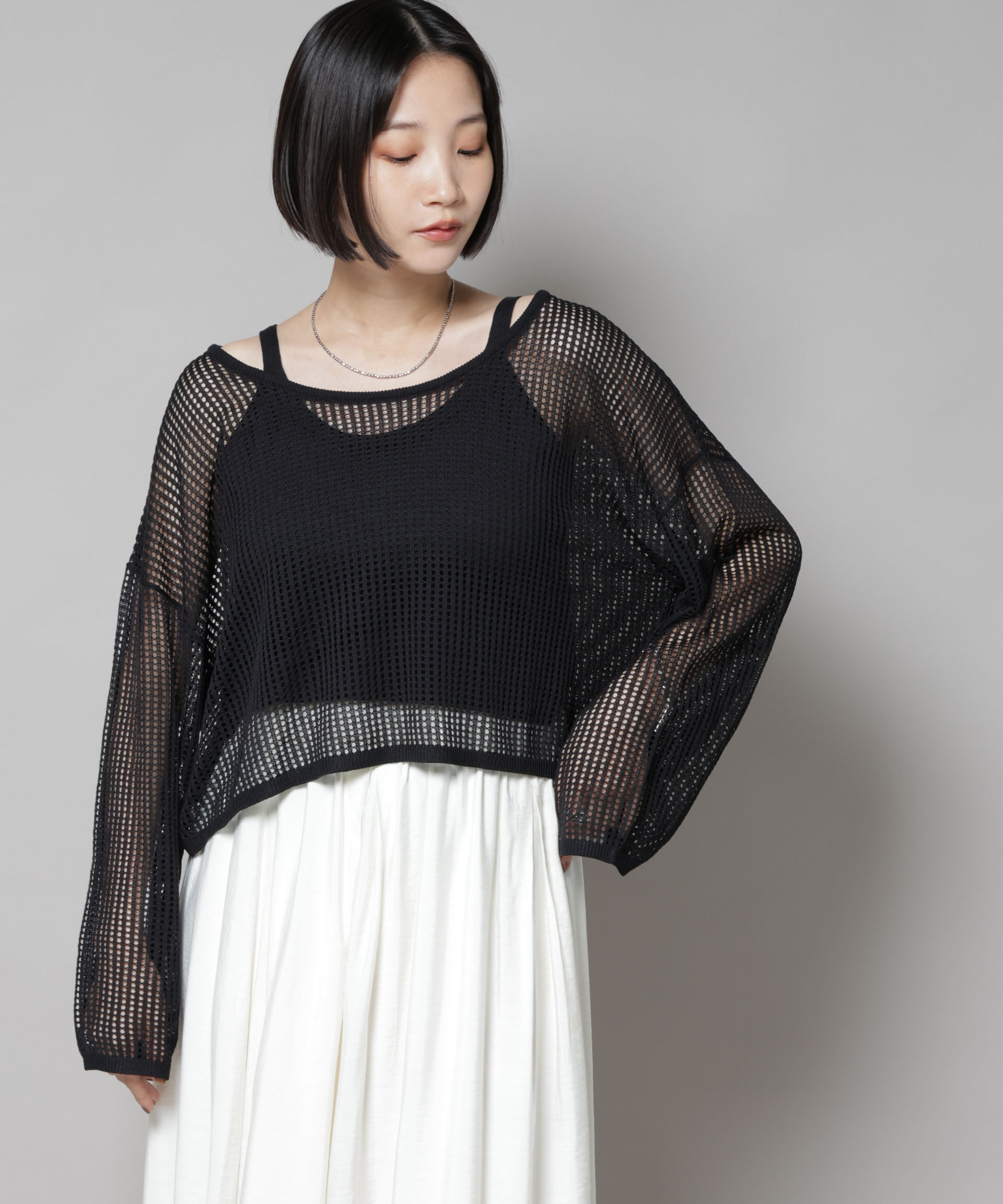 nano･universe「メッシュレイヤードニットアンサンブル」|ニット・セーター|