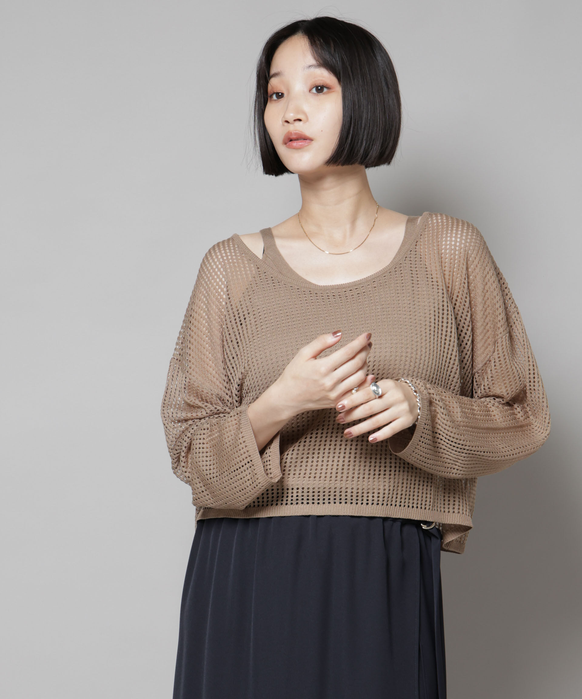 nano･universe「メッシュレイヤードニットアンサンブル」|ニット・セーター|