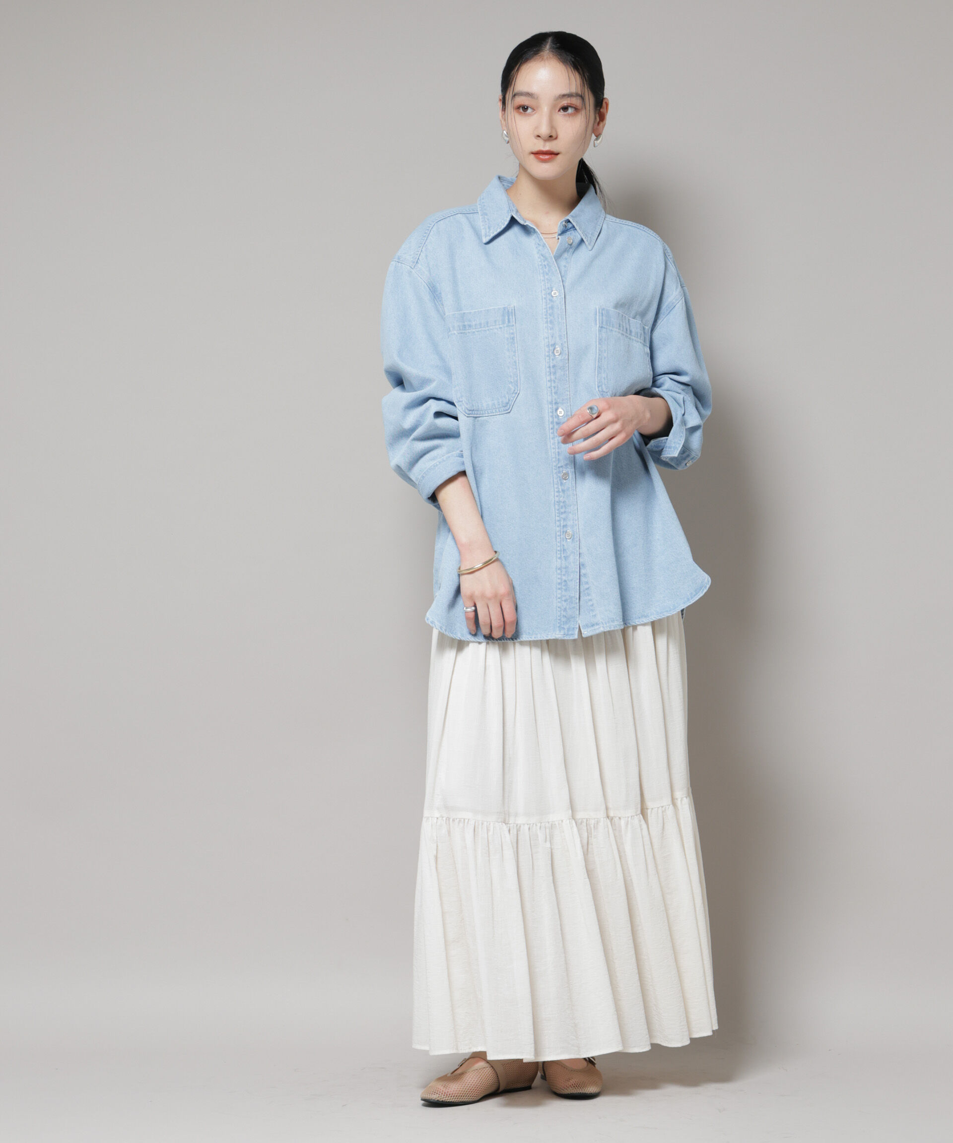 nano･universe「刺繍入りデニムワイドシャツ(セットアップ可)」|シャツ・ブラウス|