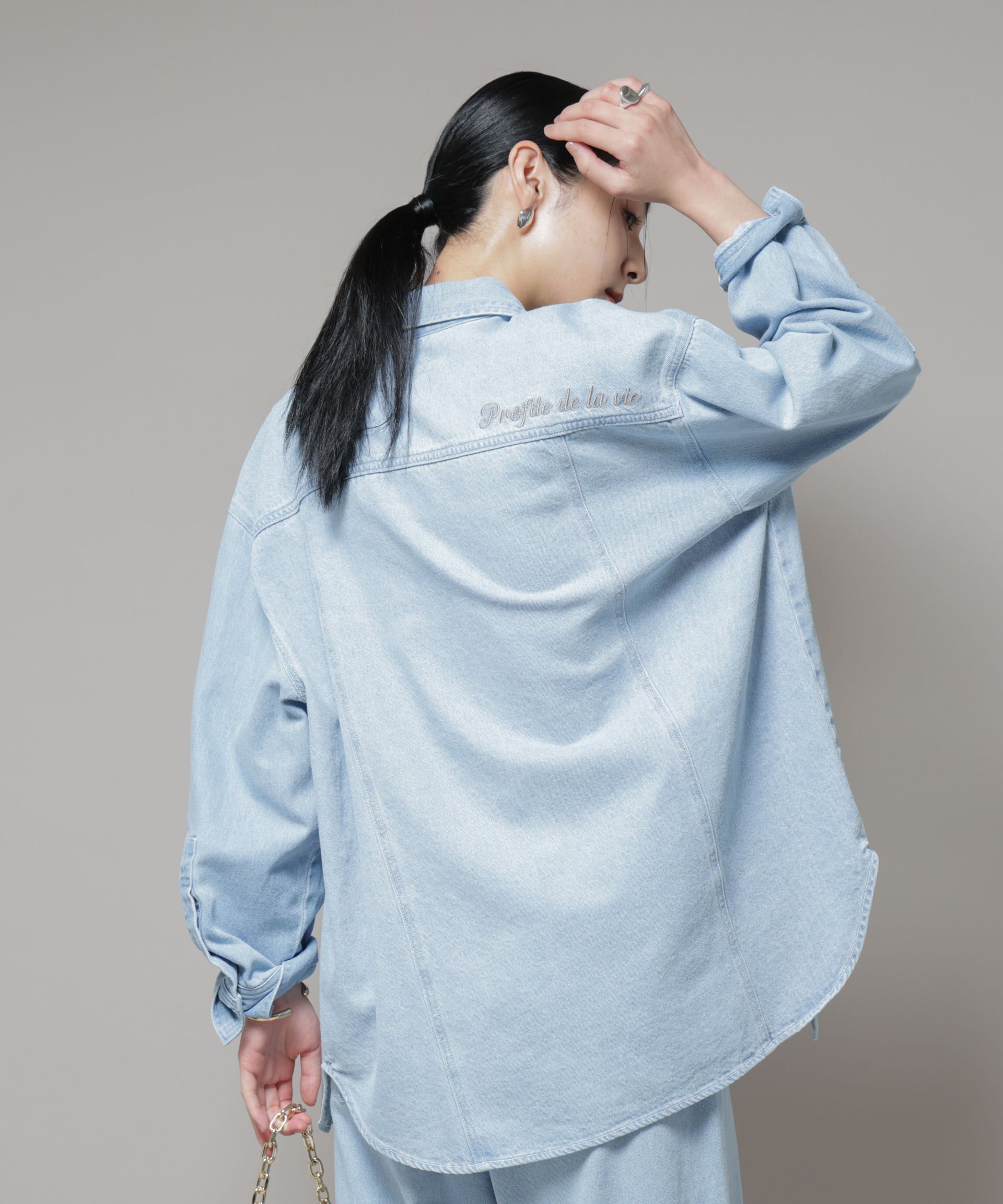 nano･universe「刺繍入りデニムワイドシャツ(セットアップ可)」|シャツ・ブラウス|