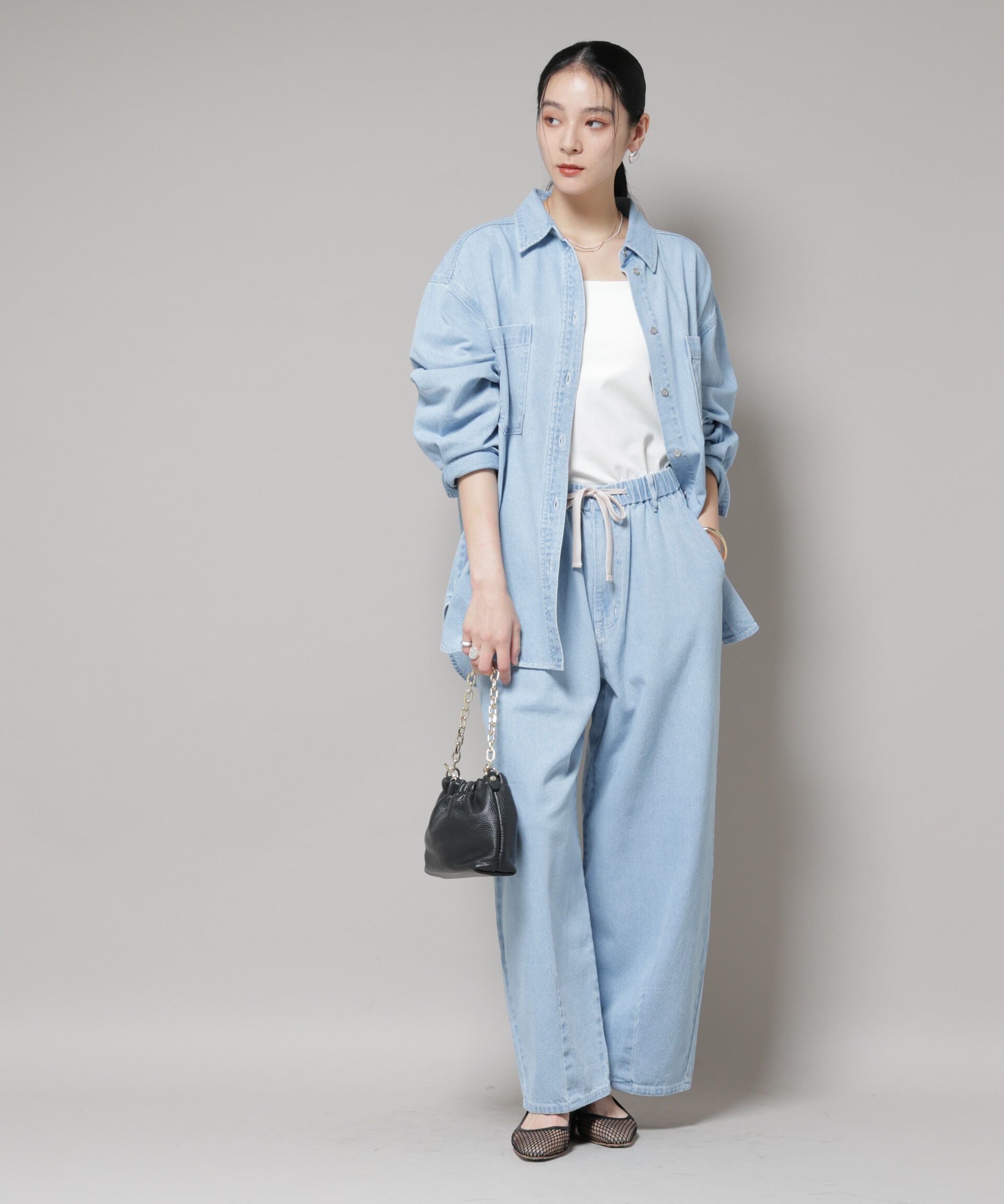 nano･universe「刺繍入りデニムワイドシャツ(セットアップ可)」|シャツ・ブラウス|