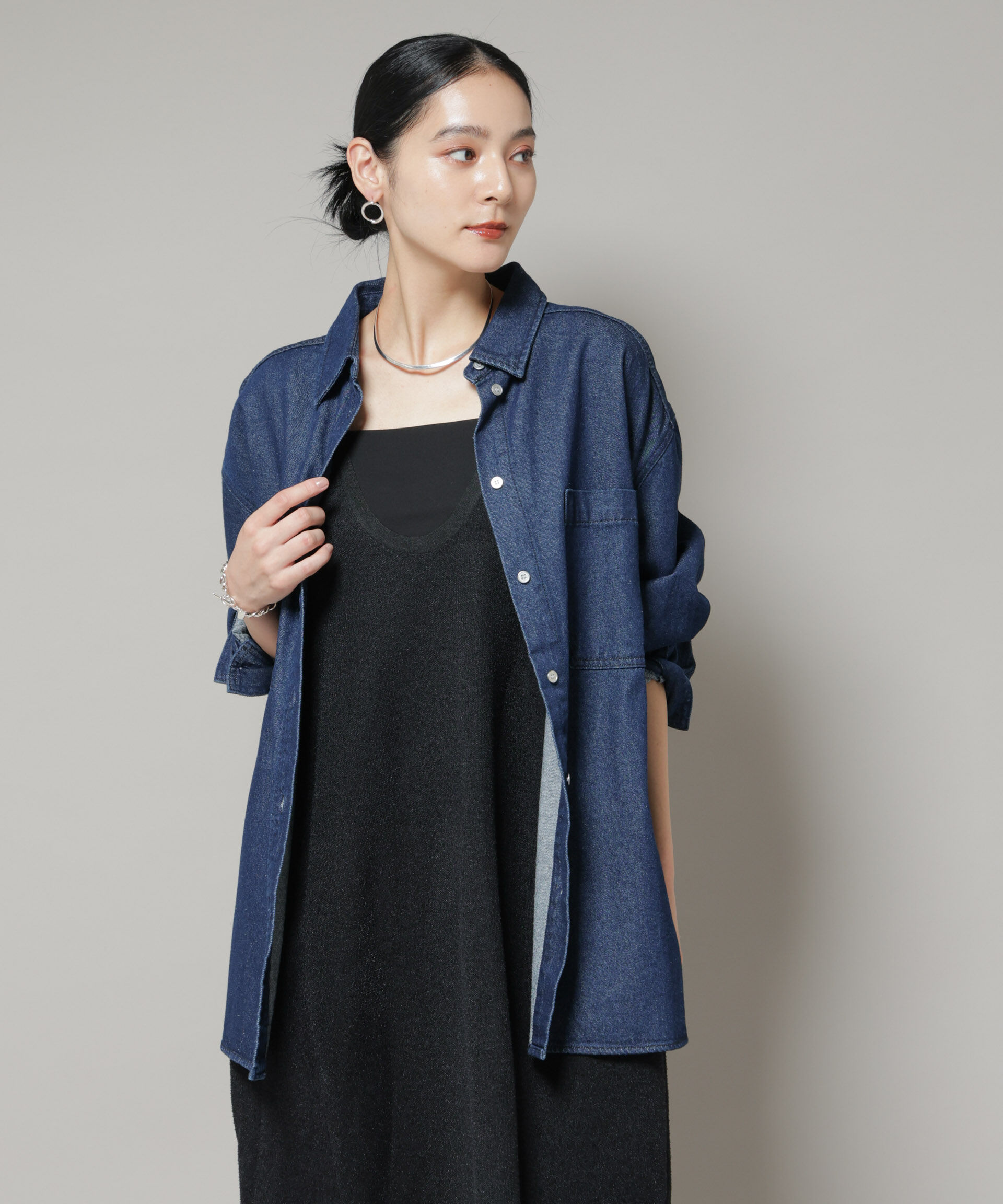 nano･universe「刺繍入りデニムワイドシャツ(セットアップ可)」|シャツ・ブラウス|