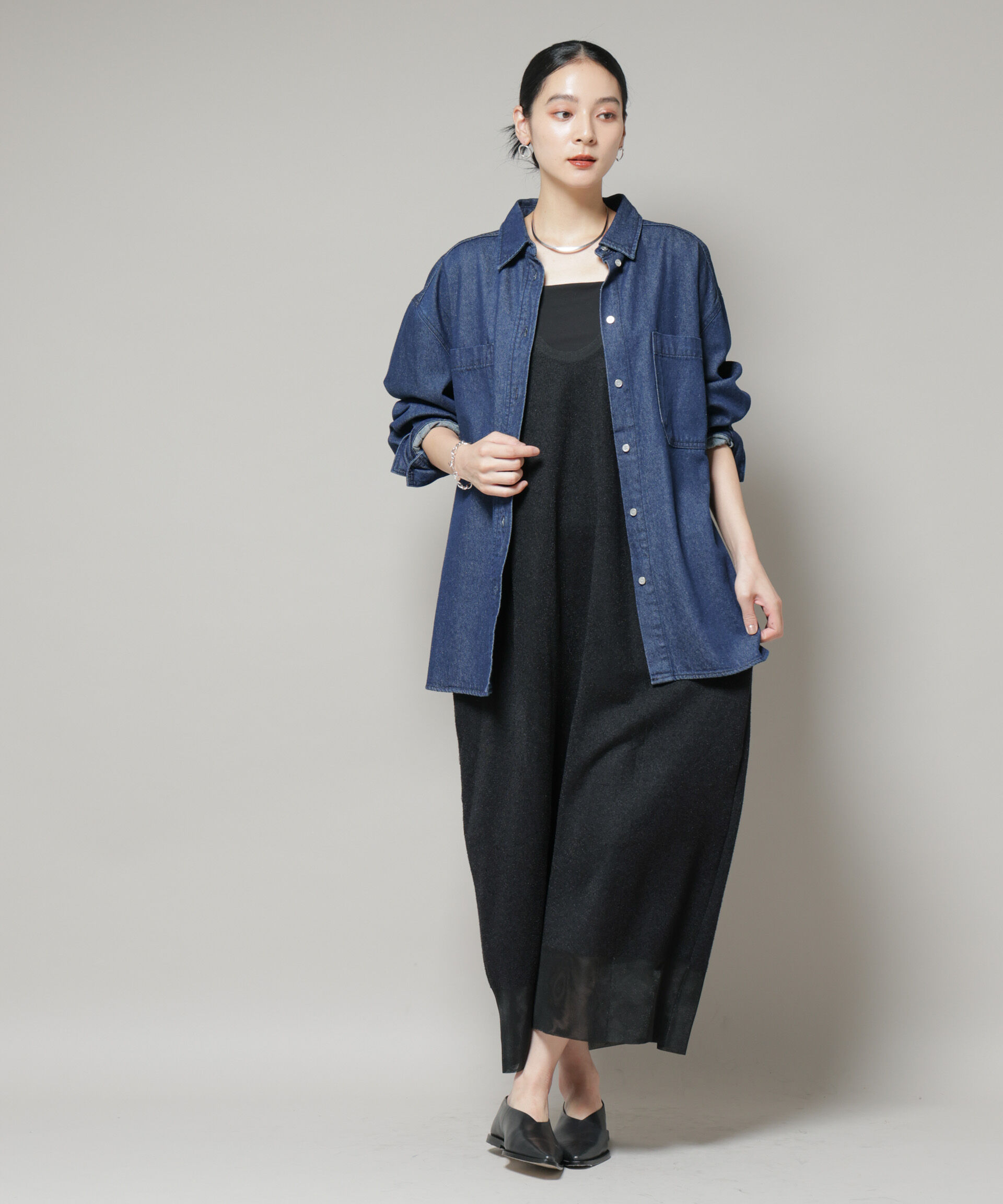 nano･universe「刺繍入りデニムワイドシャツ(セットアップ可)」|シャツ・ブラウス|