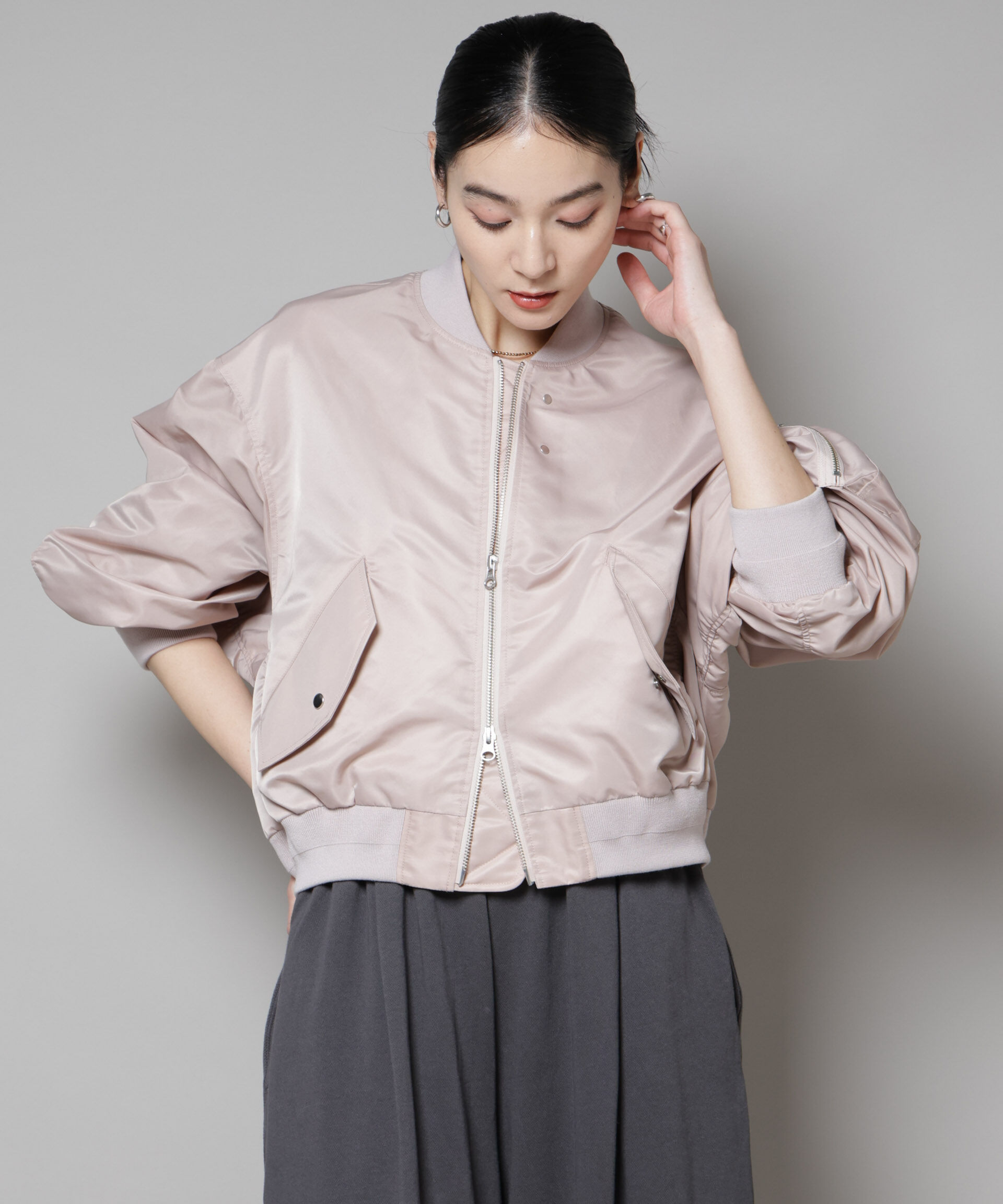 nano･universe「ナイロンツイルMA-1ブルゾン」|ブルゾン・スタジャン|L.ピンク1