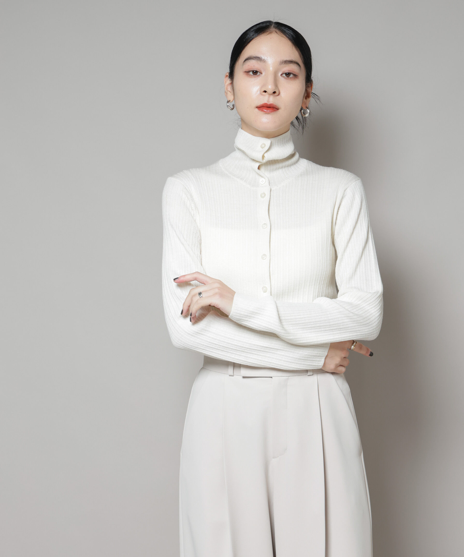 nano･universe「毛玉レスニット3wayリブタートルトップス」|ニット・セーター|