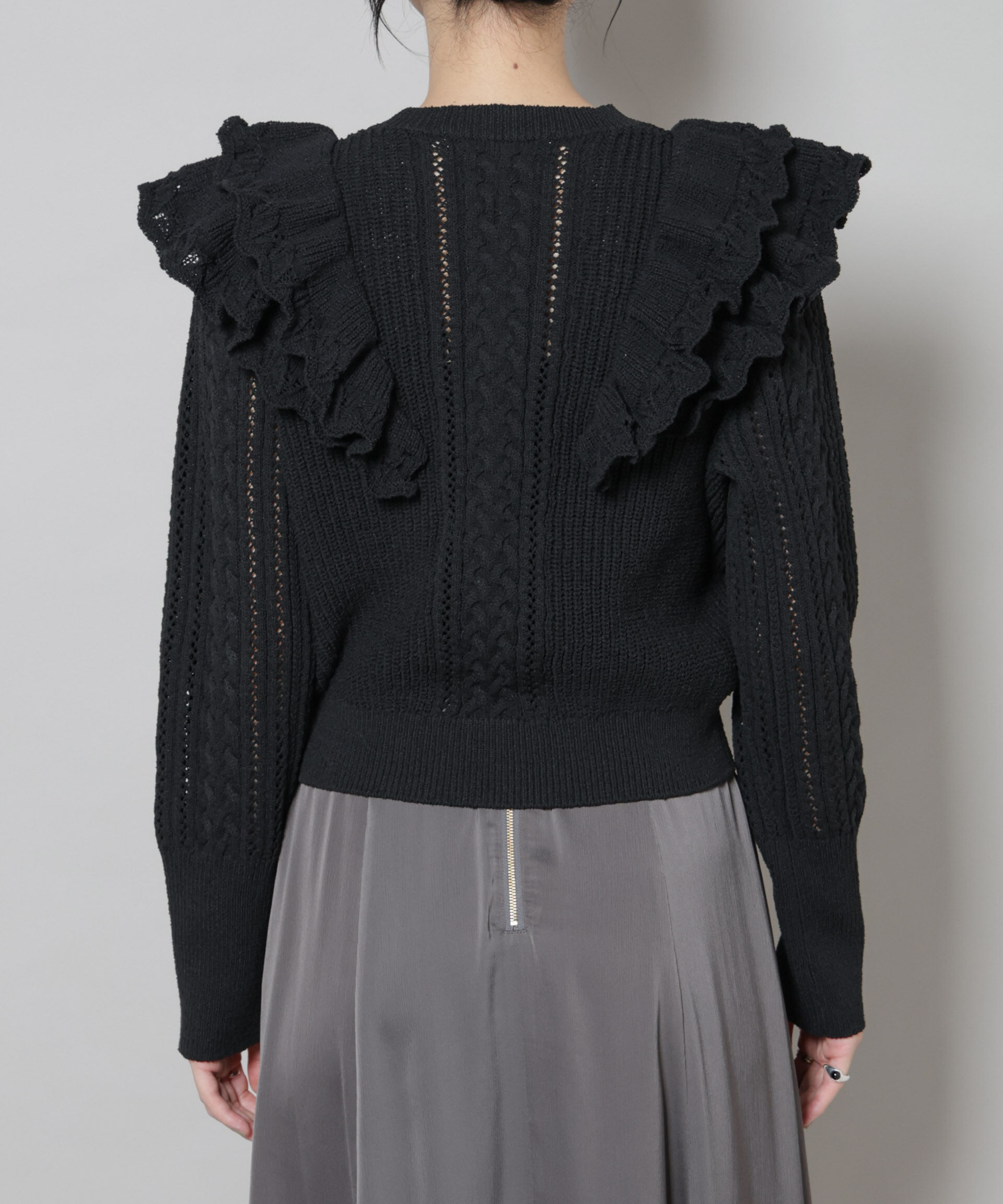nano･universe「フリルケーブルニットプルオーバー」|ニット・セーター|