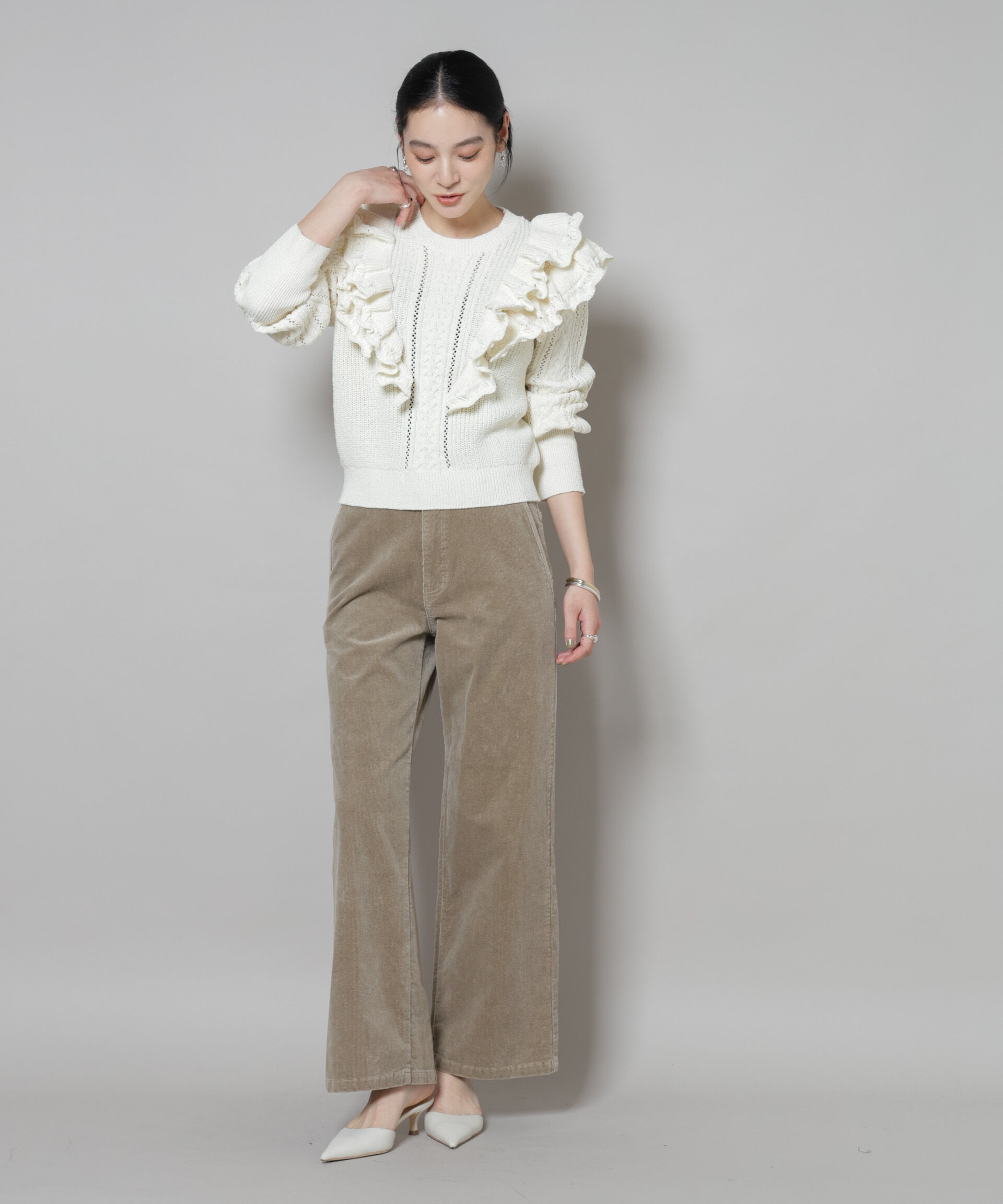 nano･universe「フリルケーブルニットプルオーバー」|ニット・セーター|