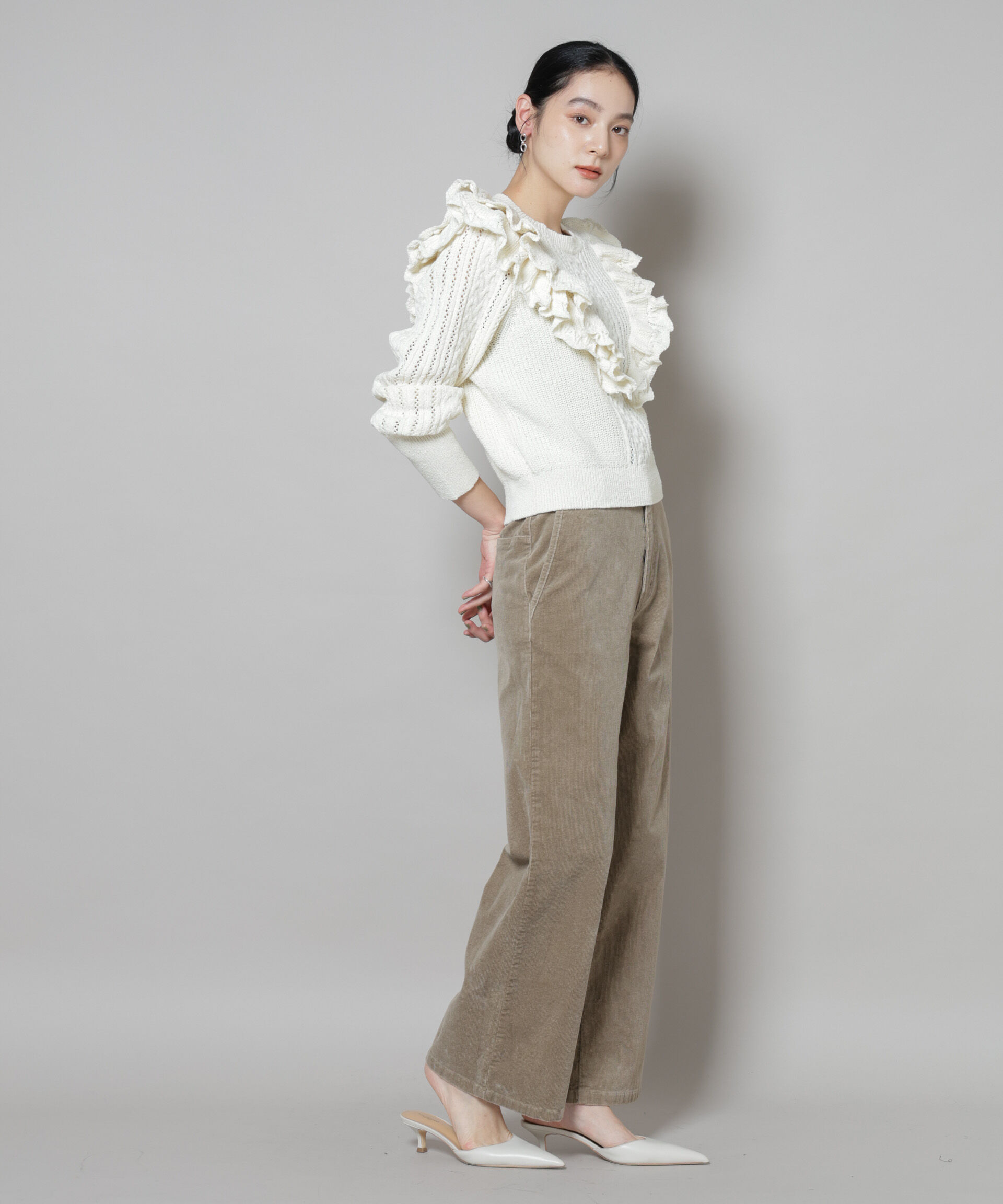 nano･universe「フリルケーブルニットプルオーバー」|ニット・セーター|