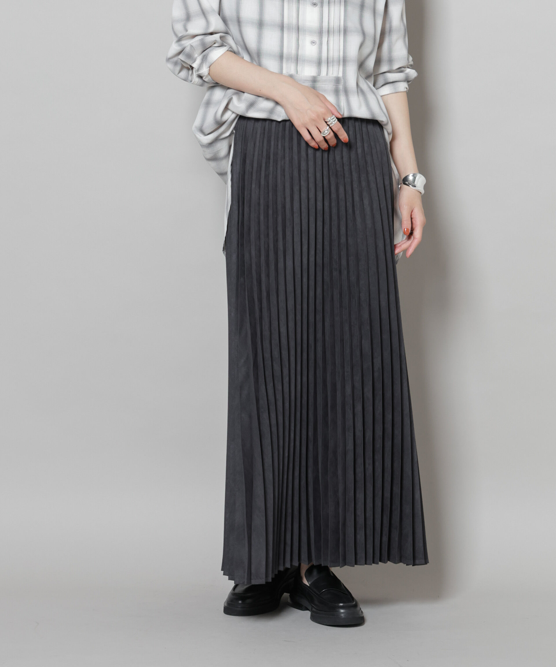 nano･universe「フェイクスエードプリーツスカート(セットアップ可)」|スカート|