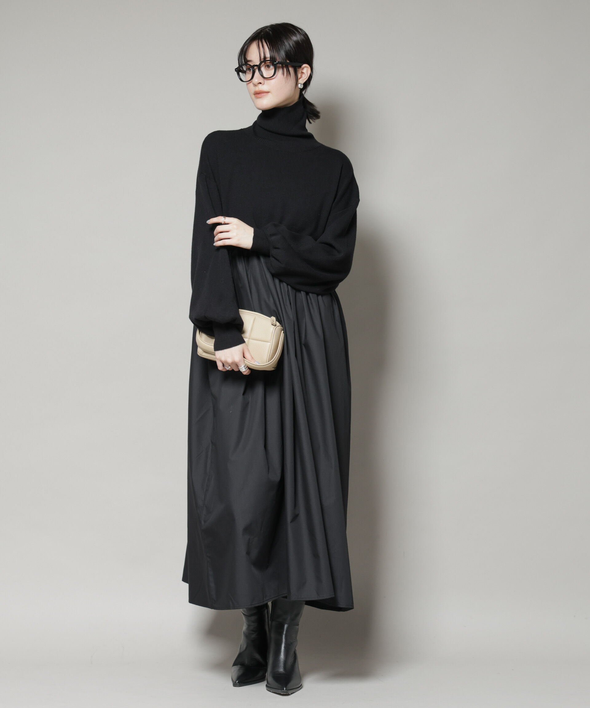 nano･universe「異素材コンビドッキングタートルワンピース」|ワンピース|ブラック