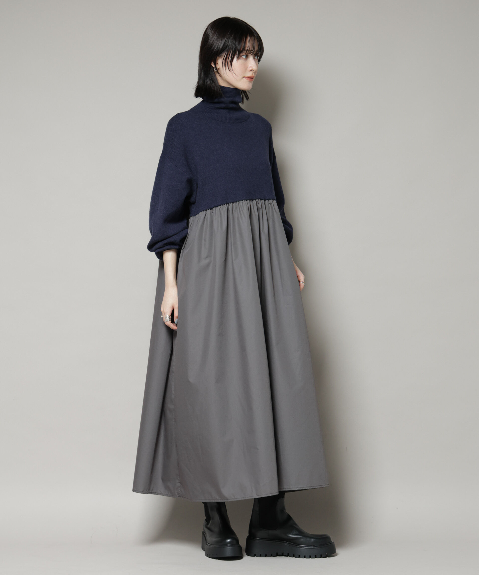 nano･universe「異素材コンビドッキングタートルワンピース」|ワンピース|