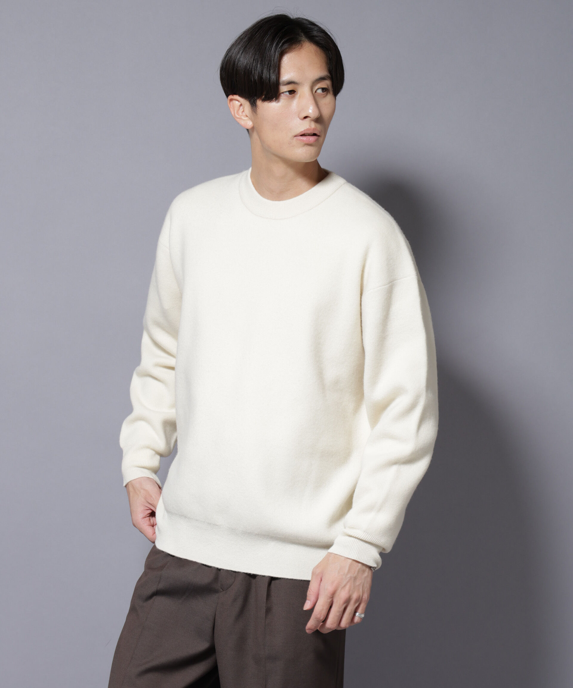 nano･universe「ウールカシミヤクルーネックプルオーバー」|ニット・セーター|オフホワイト1