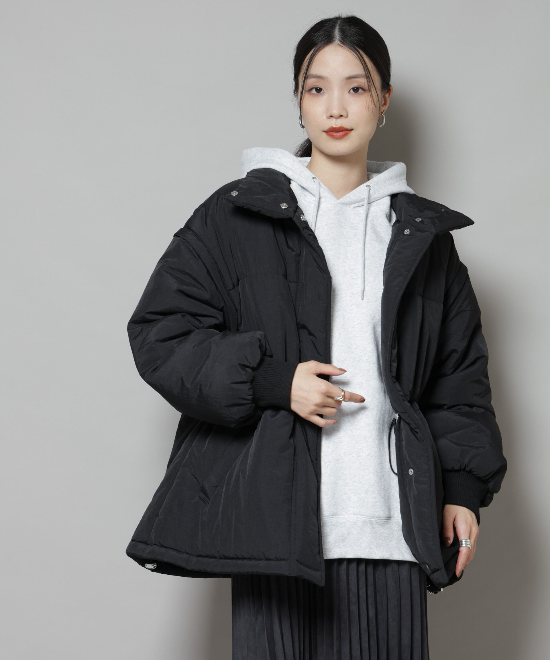 nano･universe「撥水加工・機能中綿 ２wayベスト＆スタンドジップブルゾン」|その他|ブラック