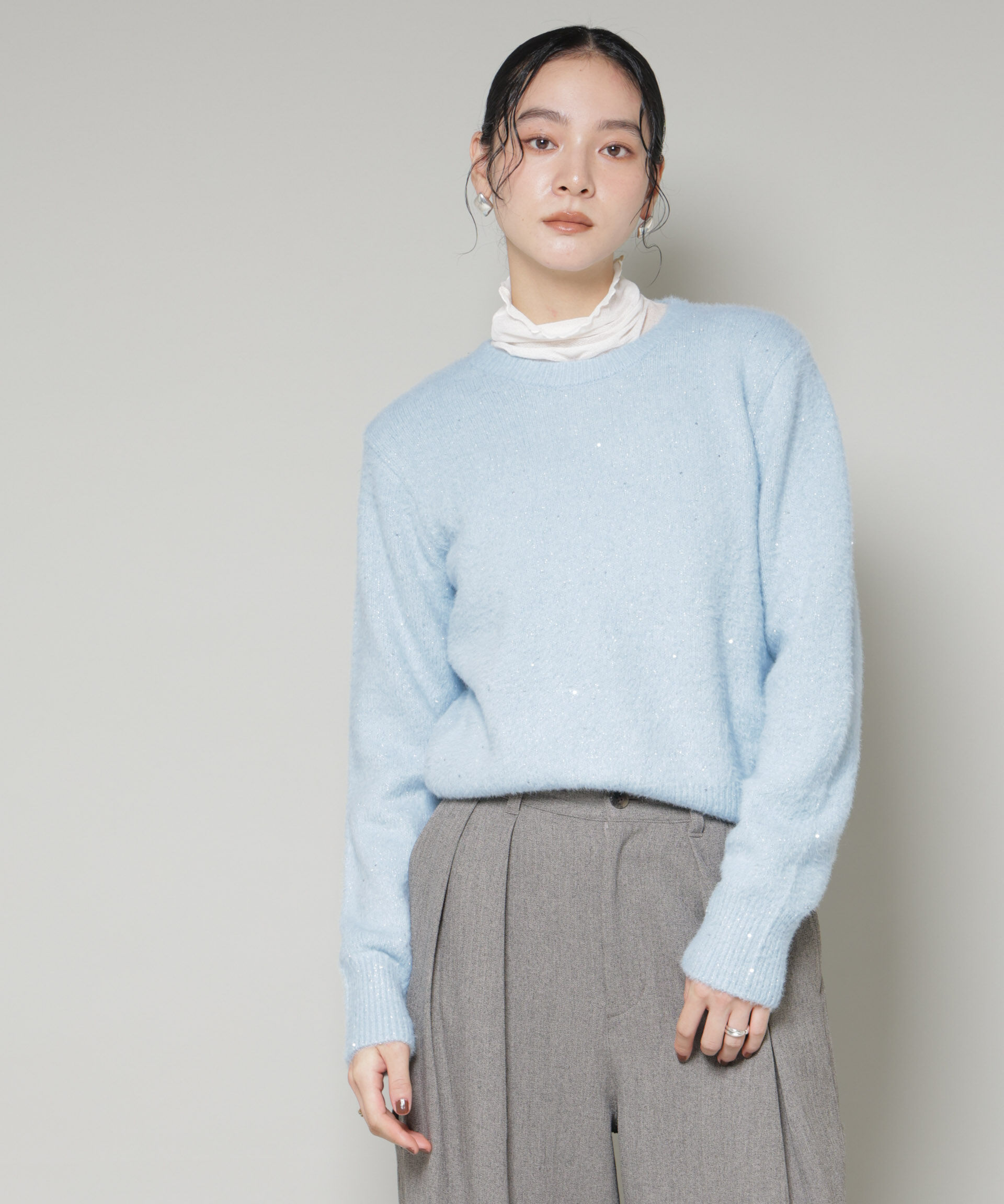 nano･universe「スパンコールフェザーニットプルオーバー」|ニット・セーター|