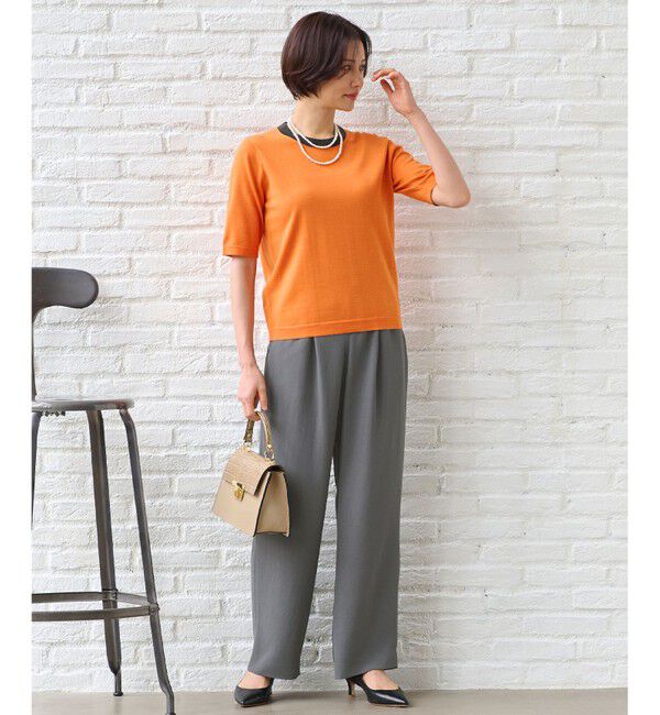 自由区「【アンサンブル対応・洗える】ウールシルク5分袖 ニット」|ニット・セーター|