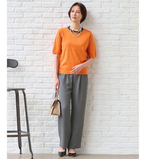 自由区「【アンサンブル対応・洗える】ウールシルク5分袖 ニット」|ニット・セーター|