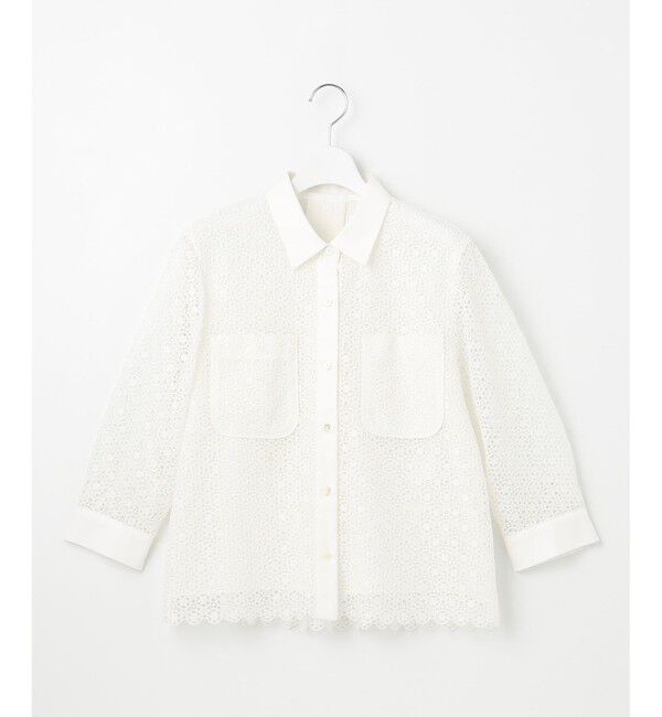 自由区「【SHIHOさん着用・洗える】ジオメトリックフラワーレースクロップド丈シャツ ブラウス」|シャツ・ブラウス|